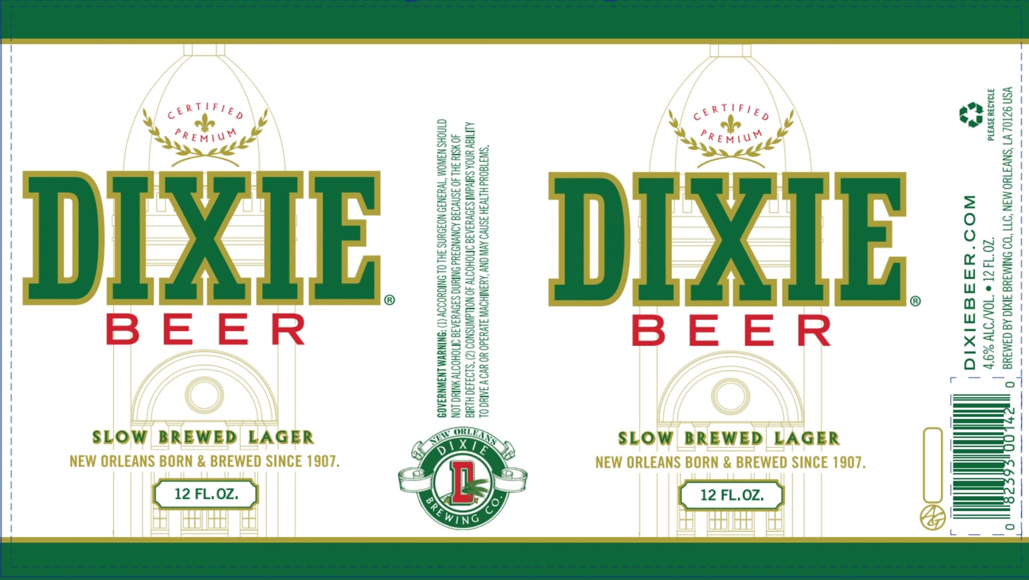 Dixie Beer Slow Brewed Lager by Dixie Brewing Co., LLC - beer label