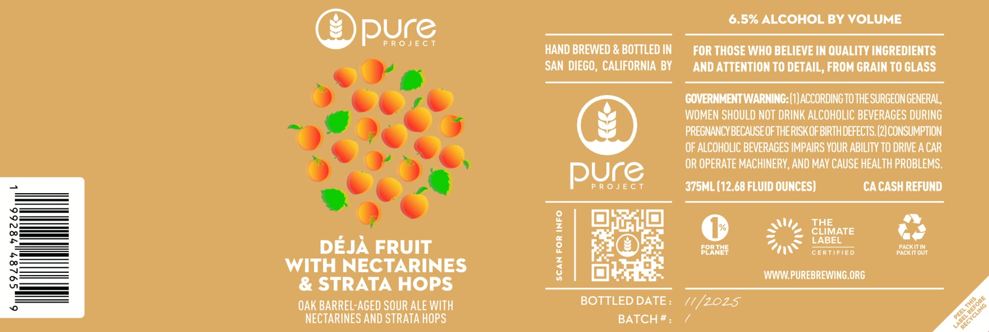 Déjà Fruit with Nectarines & Strata Hops by Pure Project - beer label
