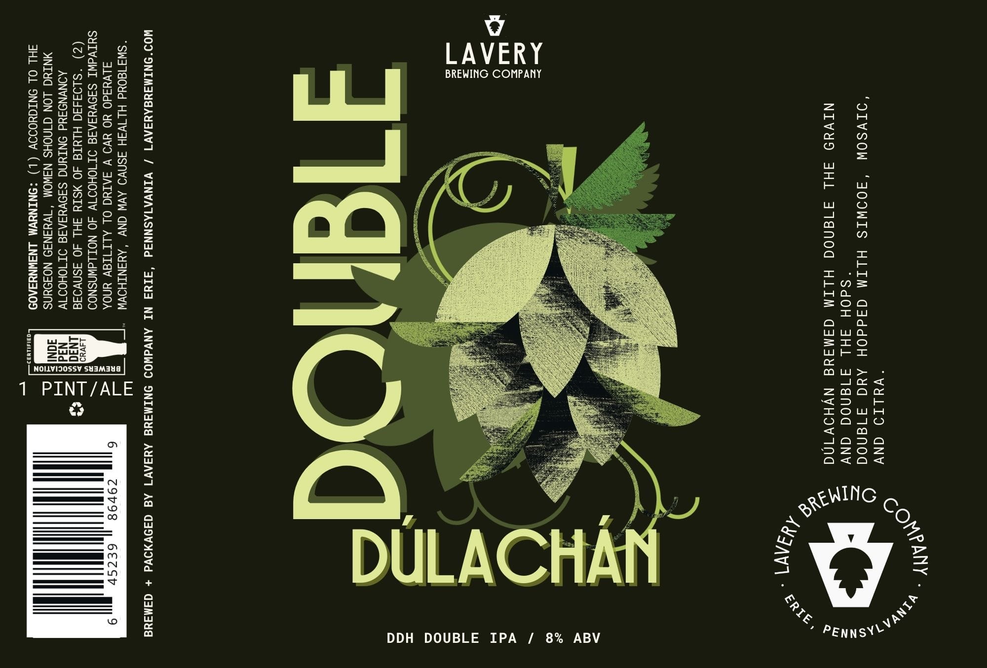 Dúlachán Double IPA by Lavery Brewing Company - beer label