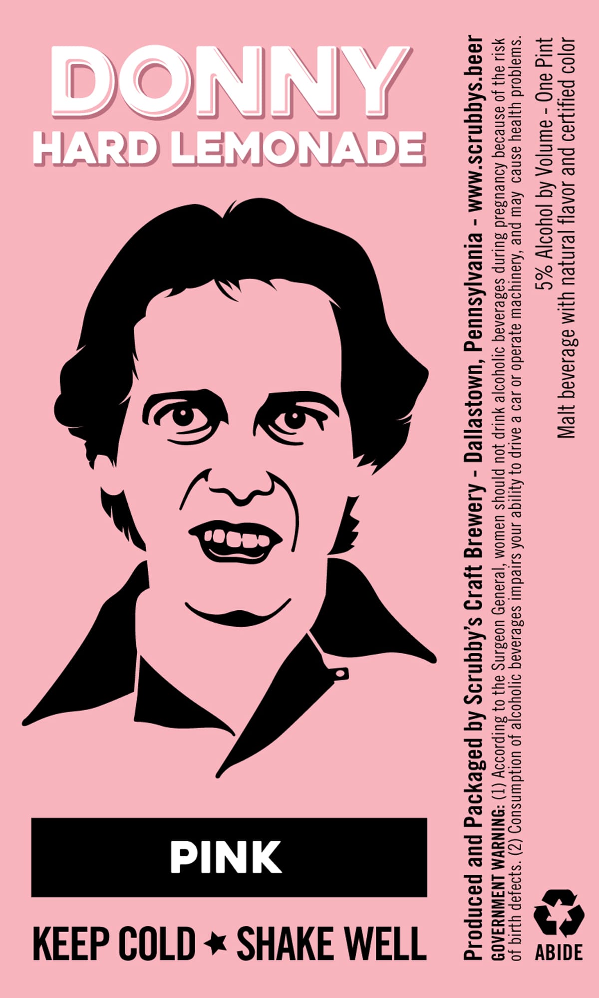 Donny Pink Hard Lemonade by Scrubby's Craft Brewery - beer label
