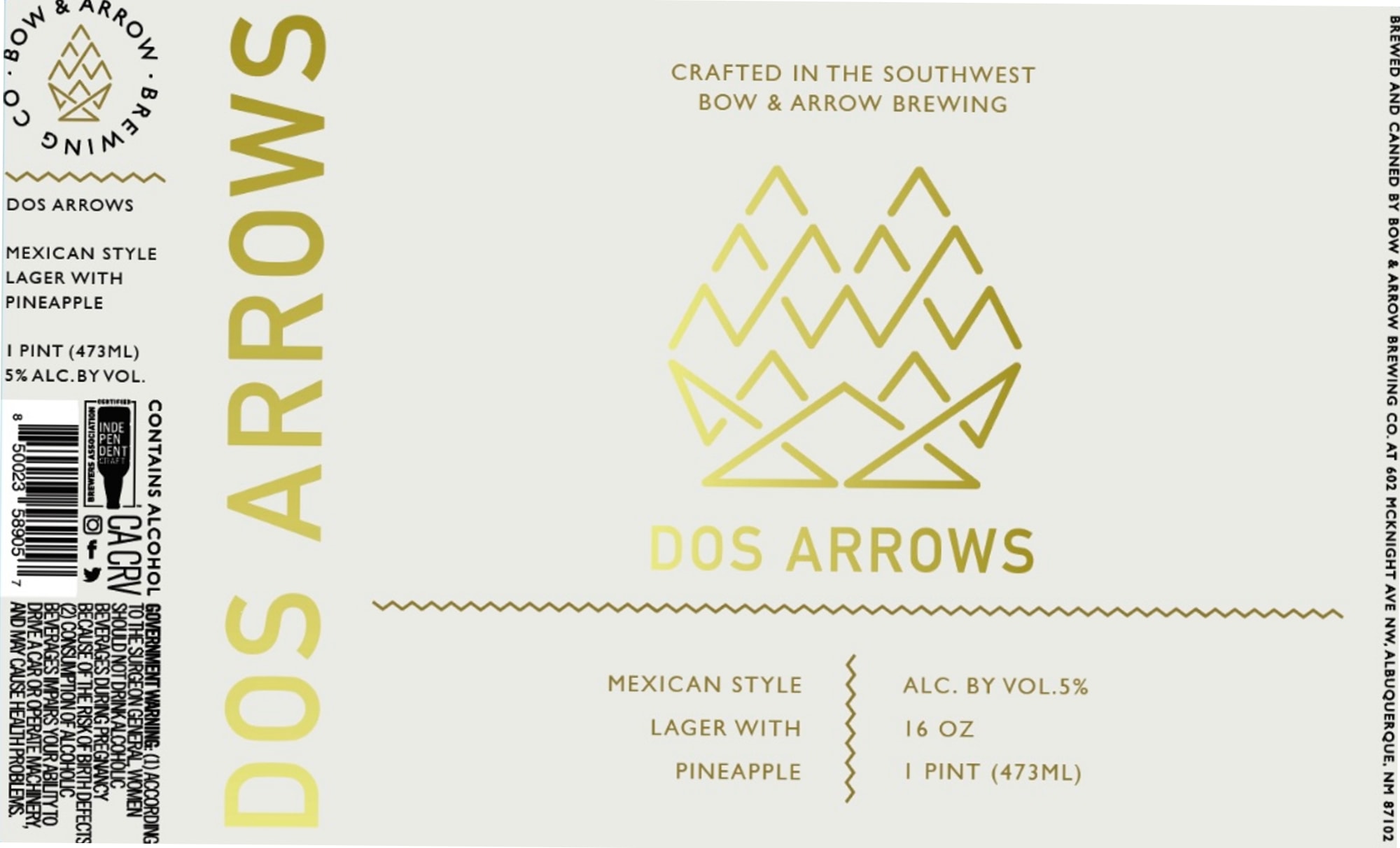 Dos Arrows by Bow & Arrow Brewing Co. - beer label