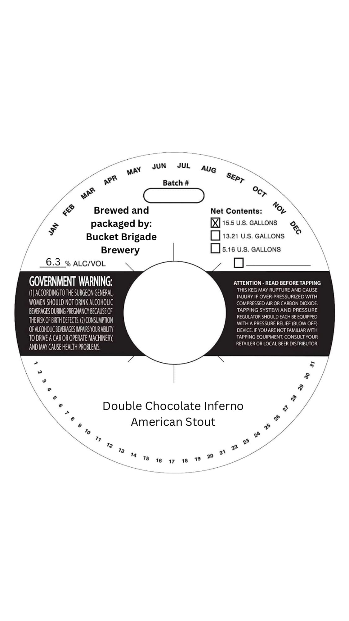Double Chocolate Inferno by Bucket Brigade Brewery - beer label