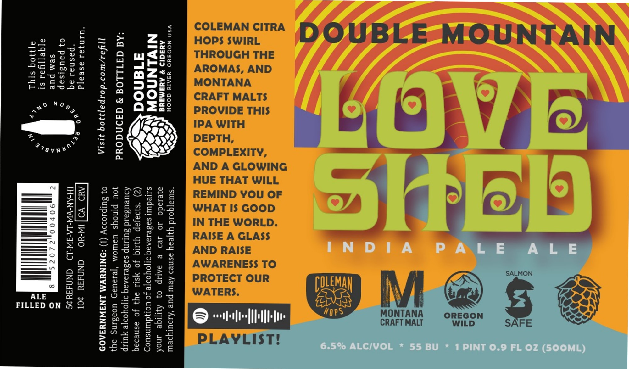 Double Mountain Love India Pale Ale by Coleman Brewing Company - beer label