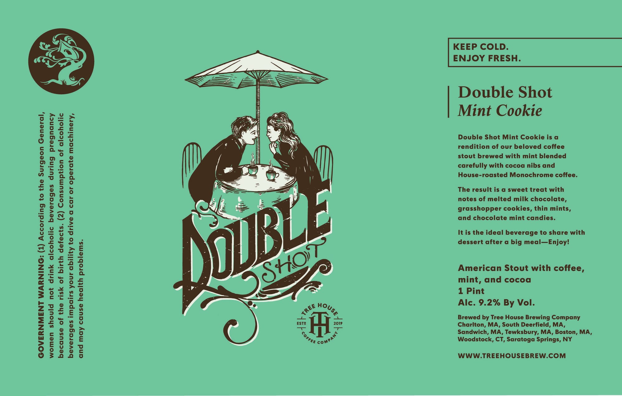 Double Shot Mint Cookie by Tree House Brewing Company - beer label