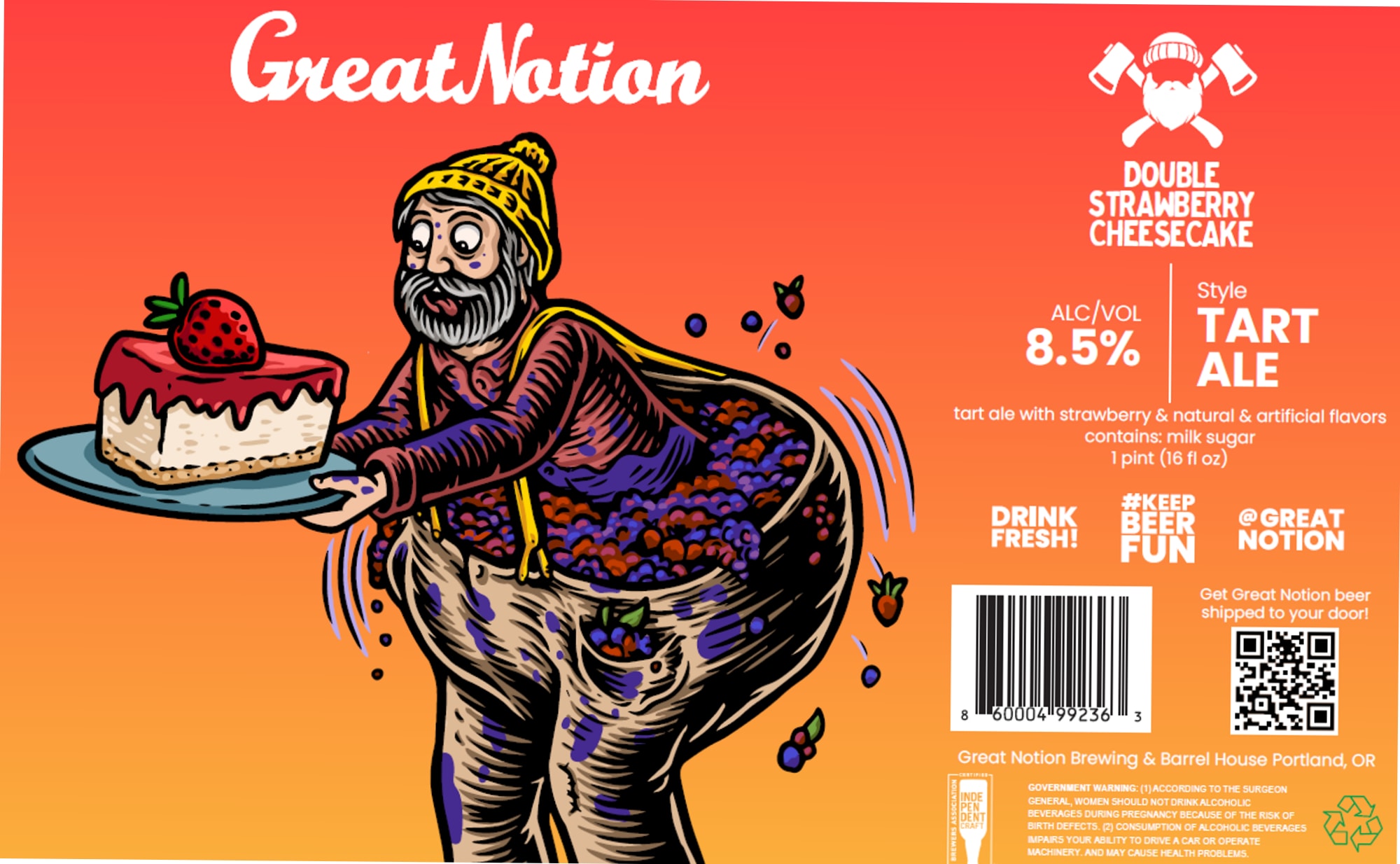 Double Strawberry Cheesecake by Great Notion Brewing & Barrel House - beer label
