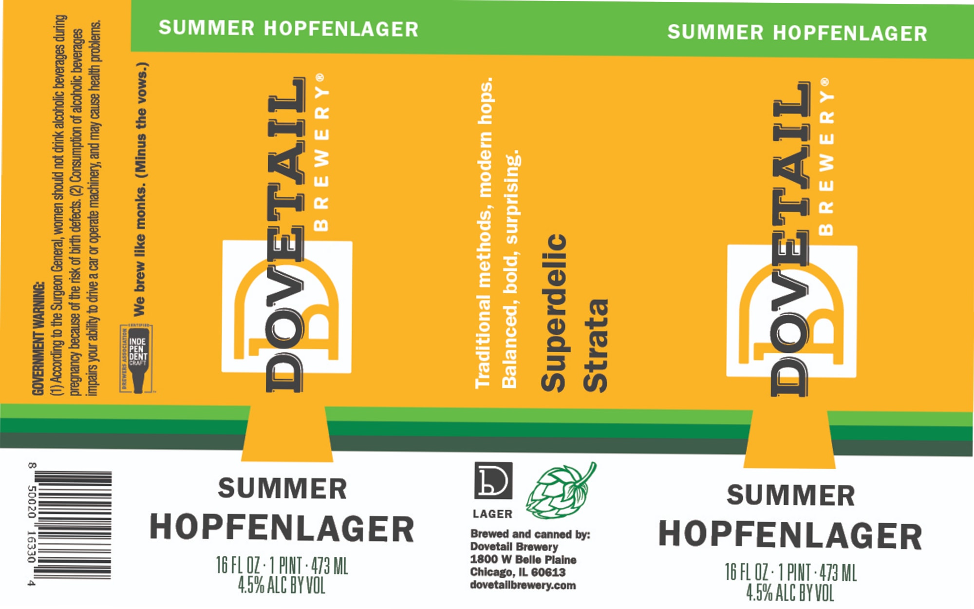 Summer Hoppenlager by Dovetail Brewery - beer label