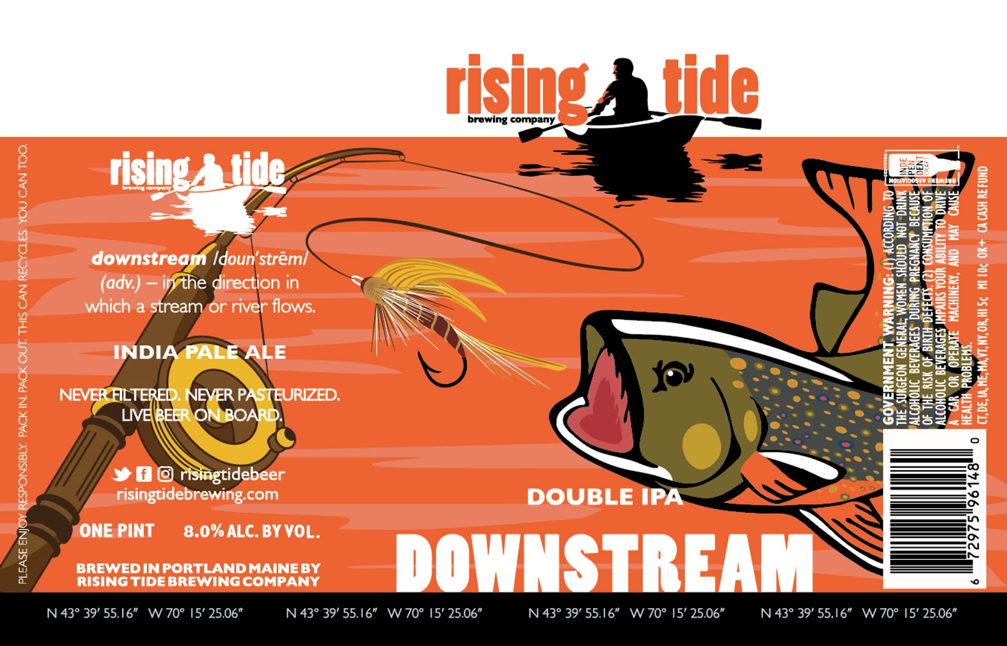 Downstream Double IPA by Rising Tide Brewing Company - beer label