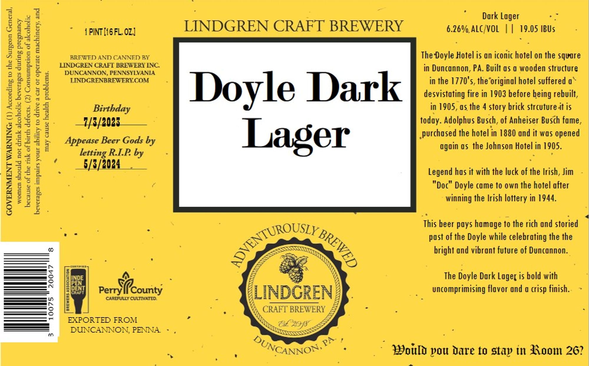 Doyle Dark Lager by Lindgren Craft Brewery - beer label