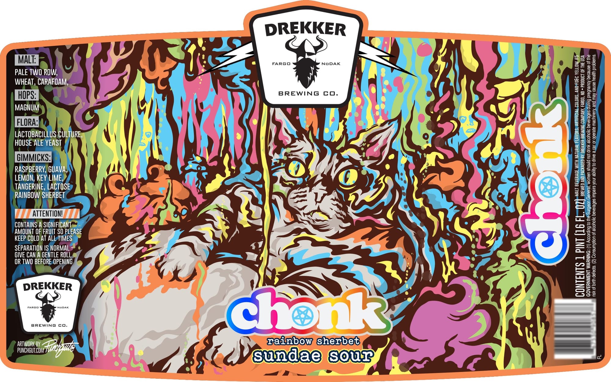 Chonk - rainbow sherbet sundae sour by Drekker Brewing Co. - beer label