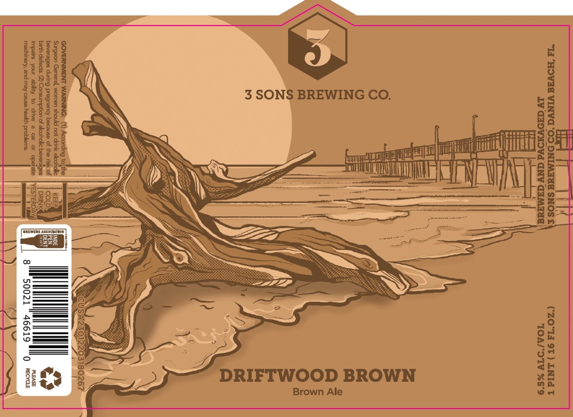 Driftwood Brown Ale by 3 Sons Brewing Co. - beer label