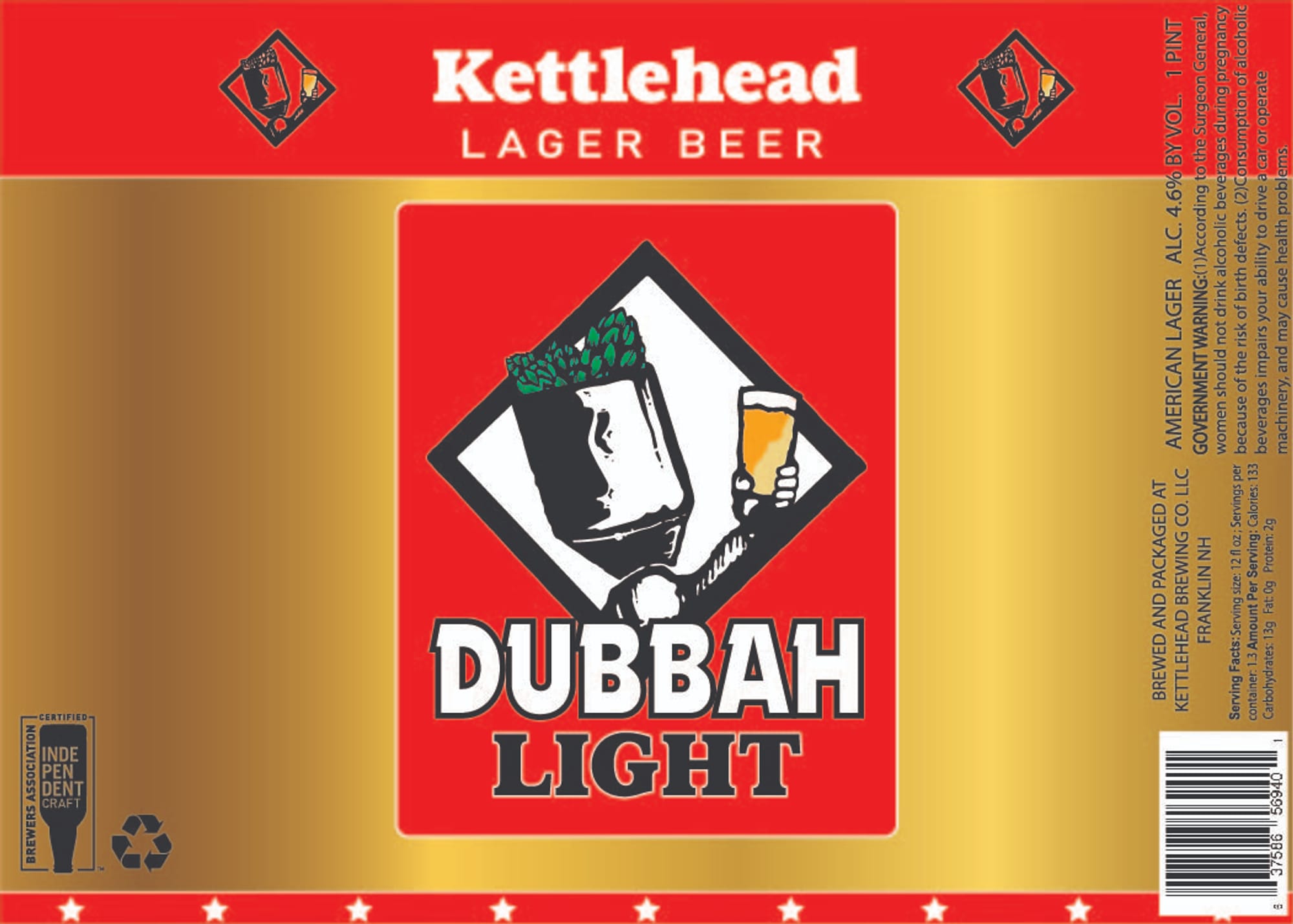 Dubbah Light by Kettlehead Brewing Co. LLC - beer label