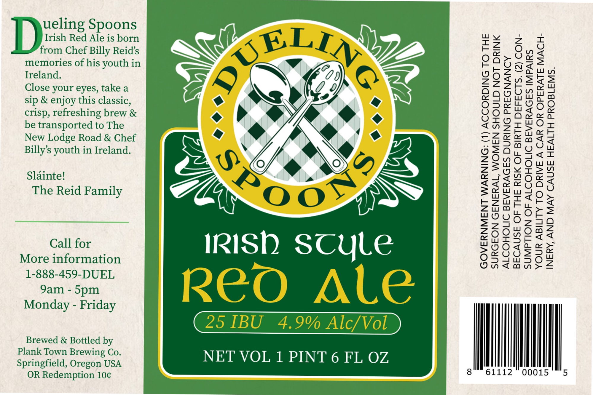 Dueling Spoons Irish Red Ale by Plank Town Brewing Co. - beer label