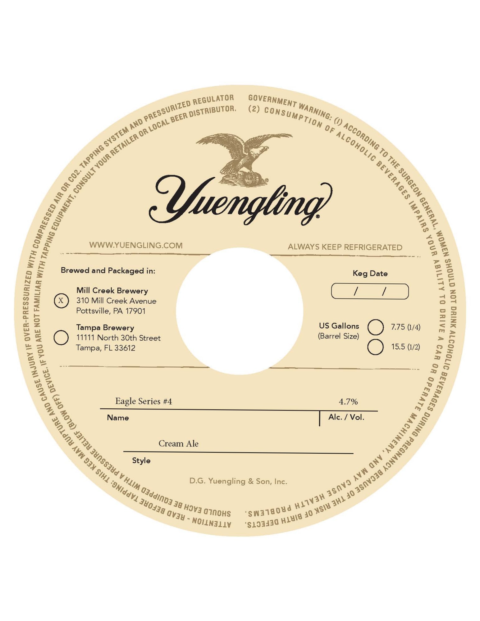 Eagle Series #4 Cream Ale by D.G. Yuengling & Son, Inc. - beer label