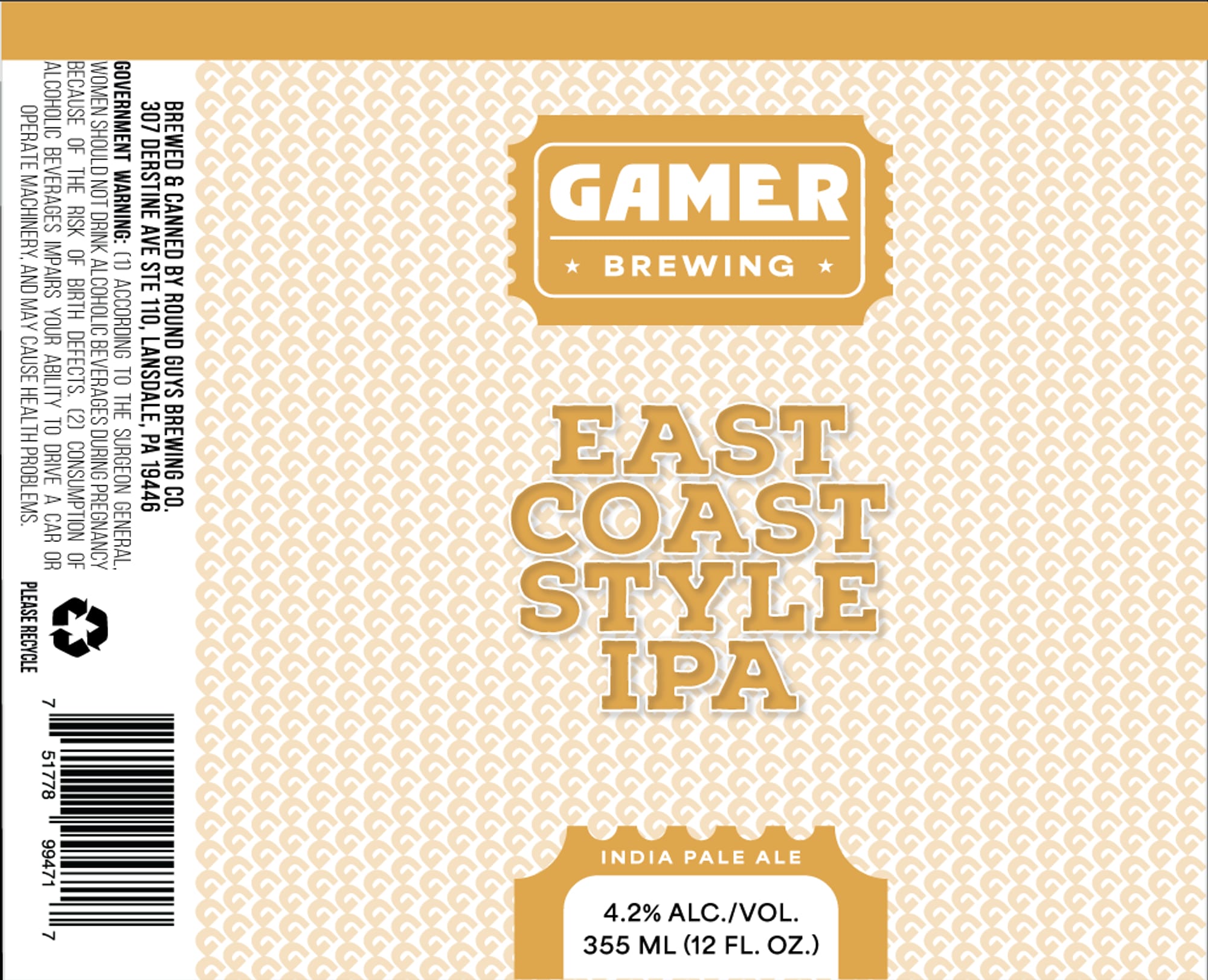 East Coast Style IPA by Gamer Brewing - beer label