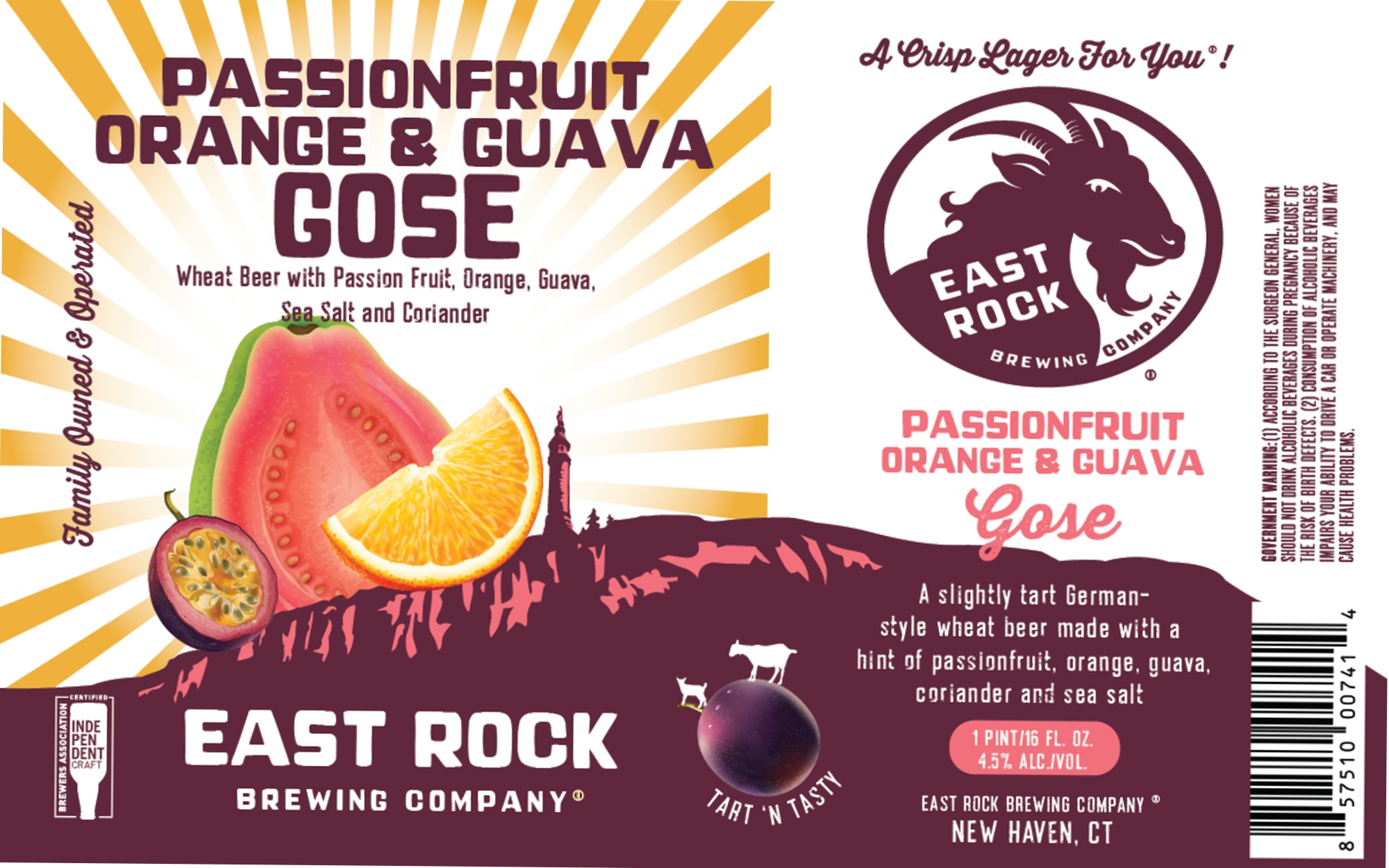 Passionfruit Orange & Guava Gose by East Rock Brewing Company - beer label