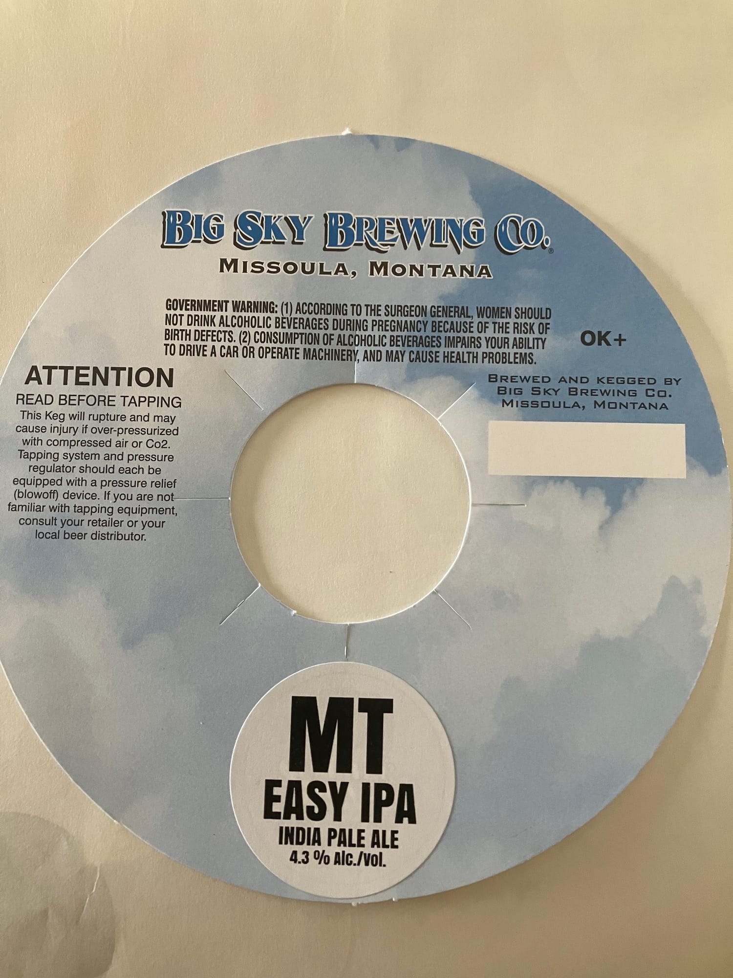 Easy IPA by Big Sky Brewing Co. - beer label