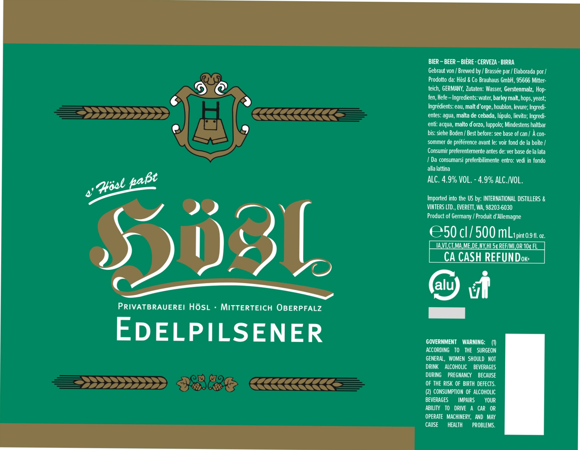 Edelpilsener by Privatbrauerei Hösl - beer label