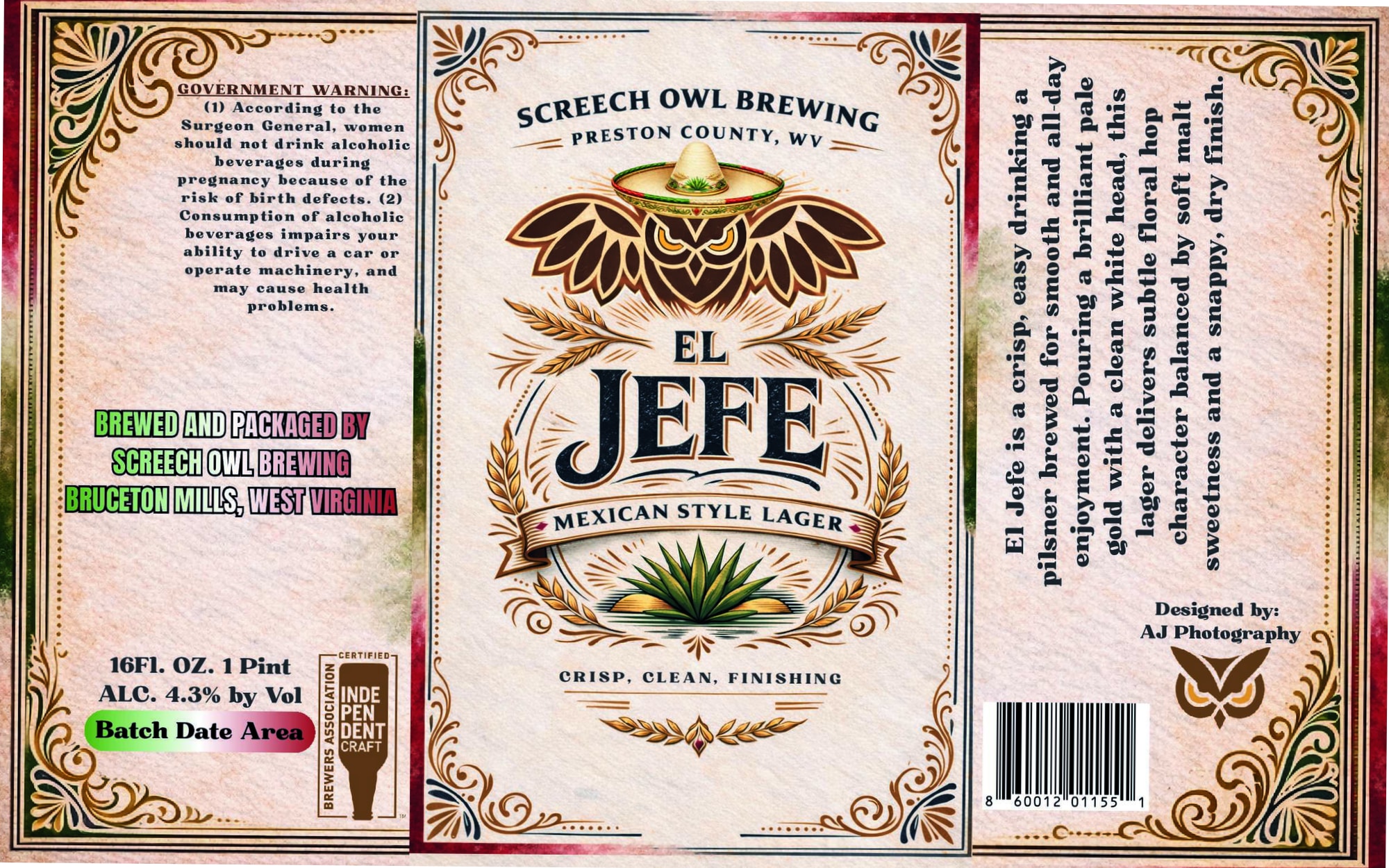 El Jefe by Screech Owl Brewing - beer label