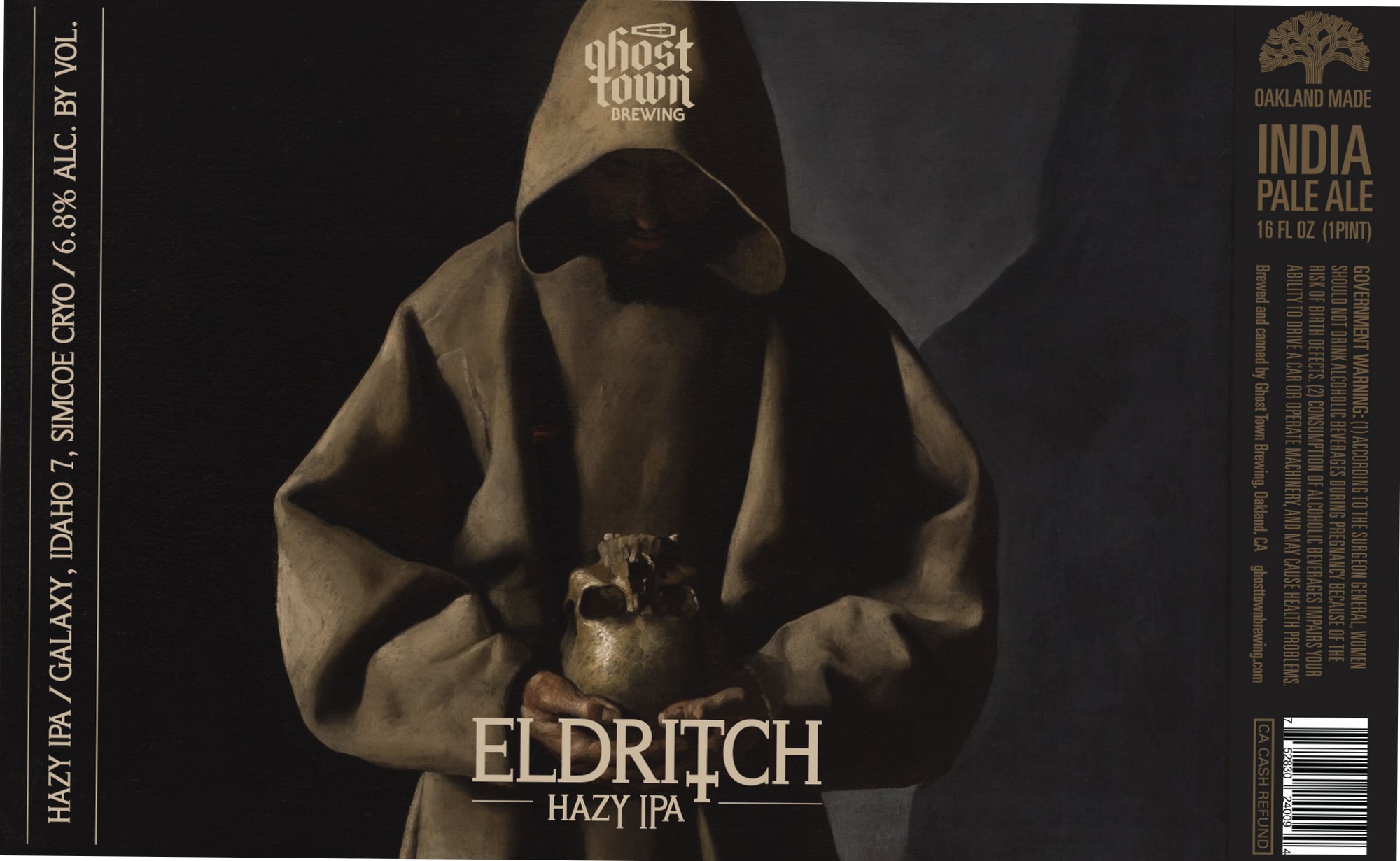 Eldritch Hazy IPA by Ghost Town Brewing - beer label