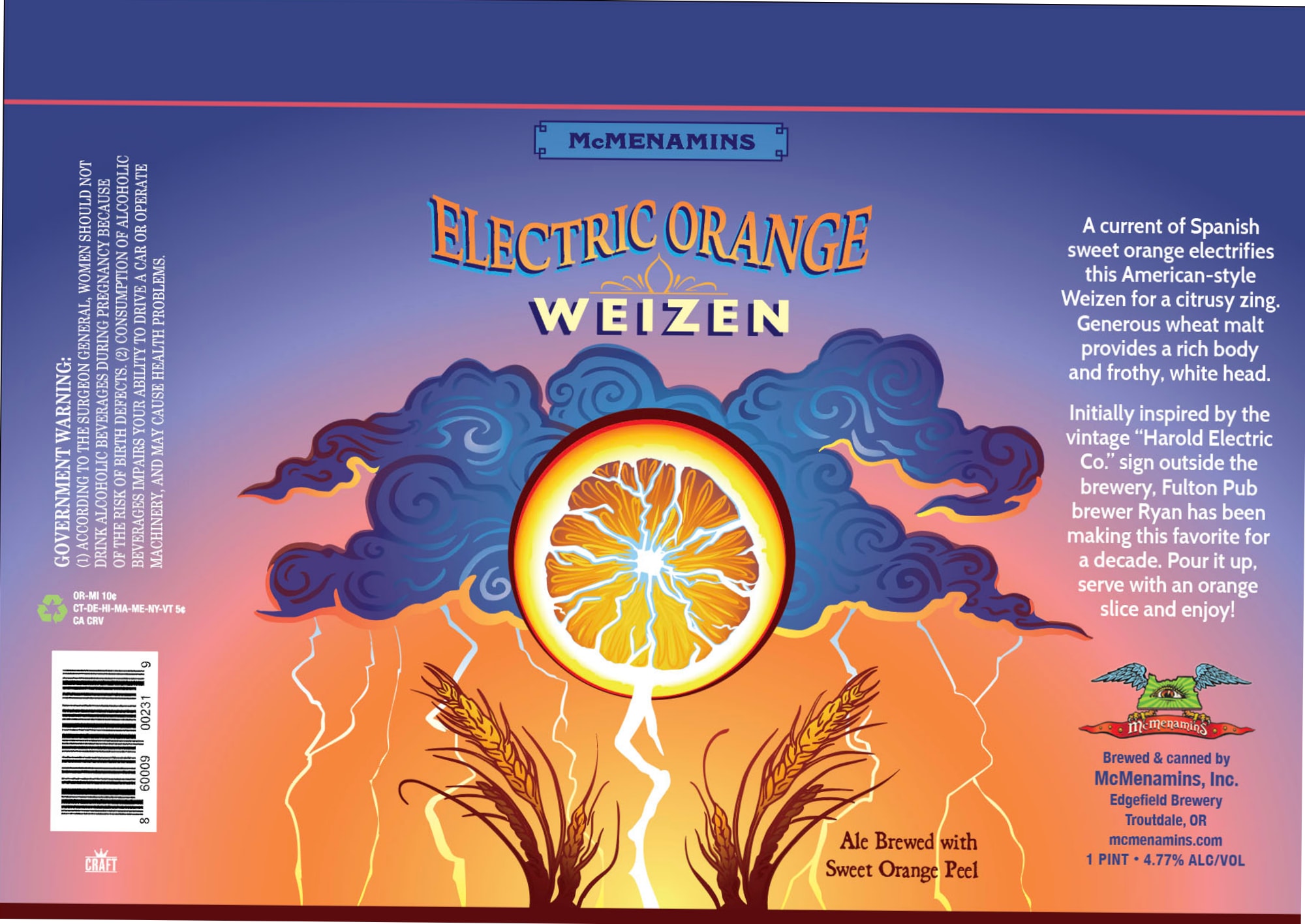 Electric Orange by McMenamins - beer label