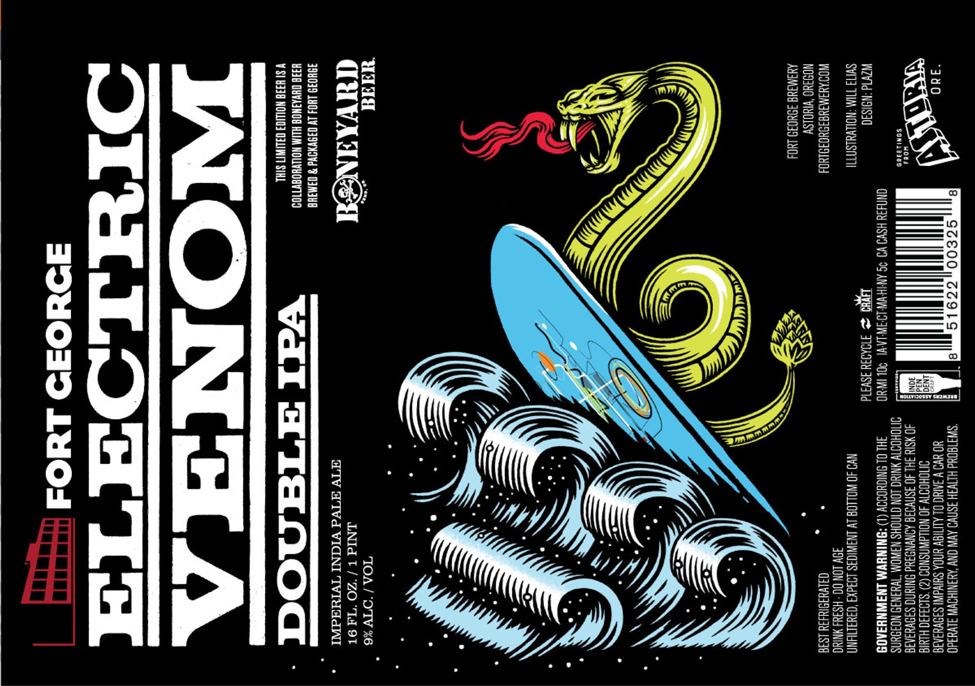 Electric Venom Double IPA by Fort George Brewery - beer label