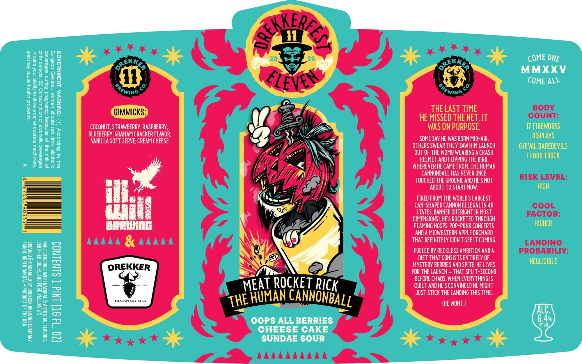 Eleven: The Human Cannonball Meat Rocket Rick Cheesecake Sour by Drekker Brewing Co. - beer label