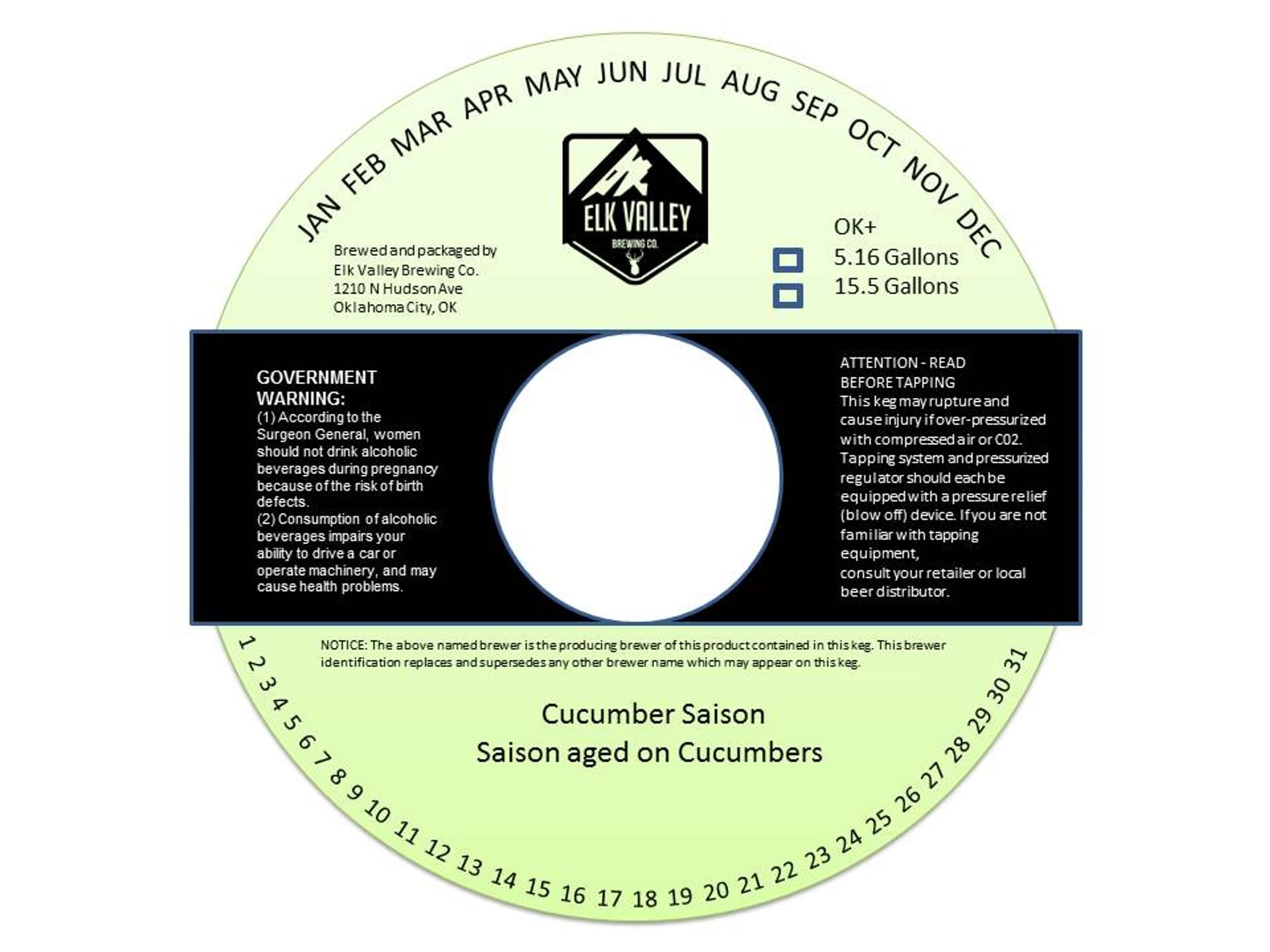 Cucumber Saison by Elk Valley Brewing Co. - beer label