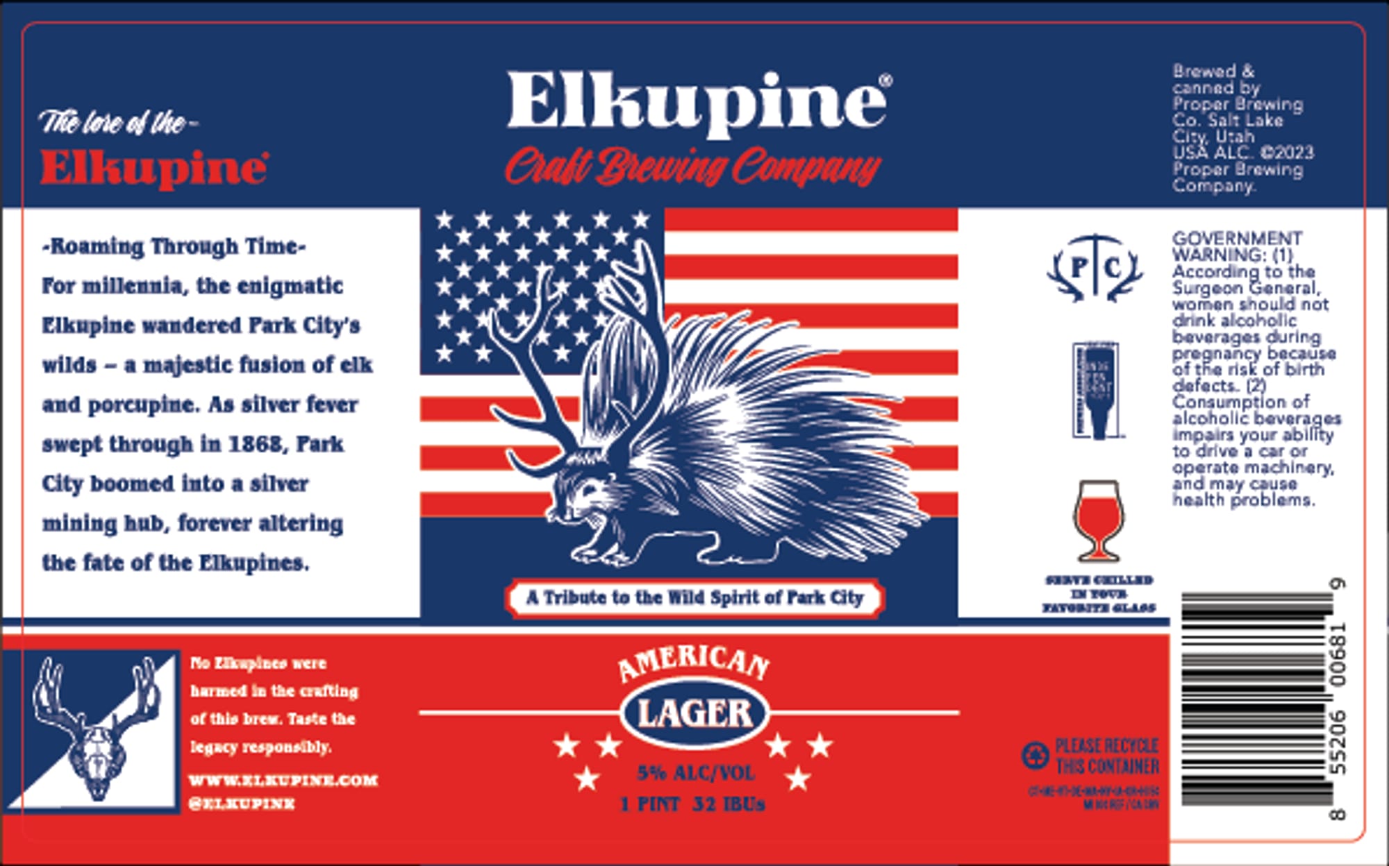 American Lager by Elkupine Craft Brewing Company - beer label