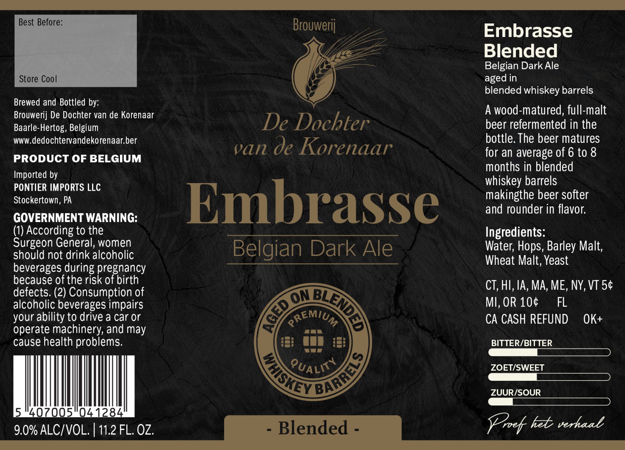 Embrasse Blended Belgian Dark Ale by Brouwerij De Dochters van de Korenaar - beer label