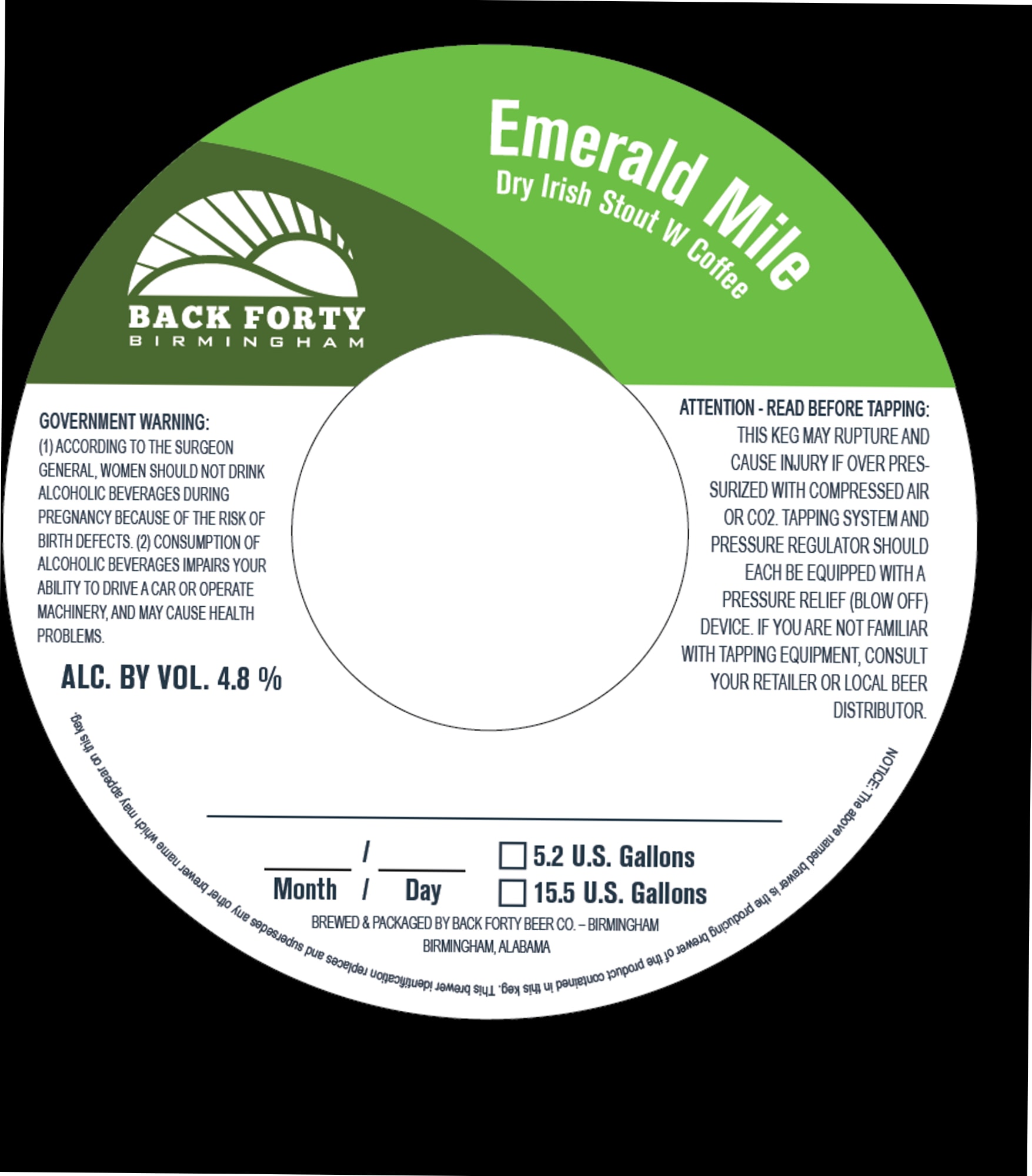 Emerald Mile by Back Forty Brewing - beer label