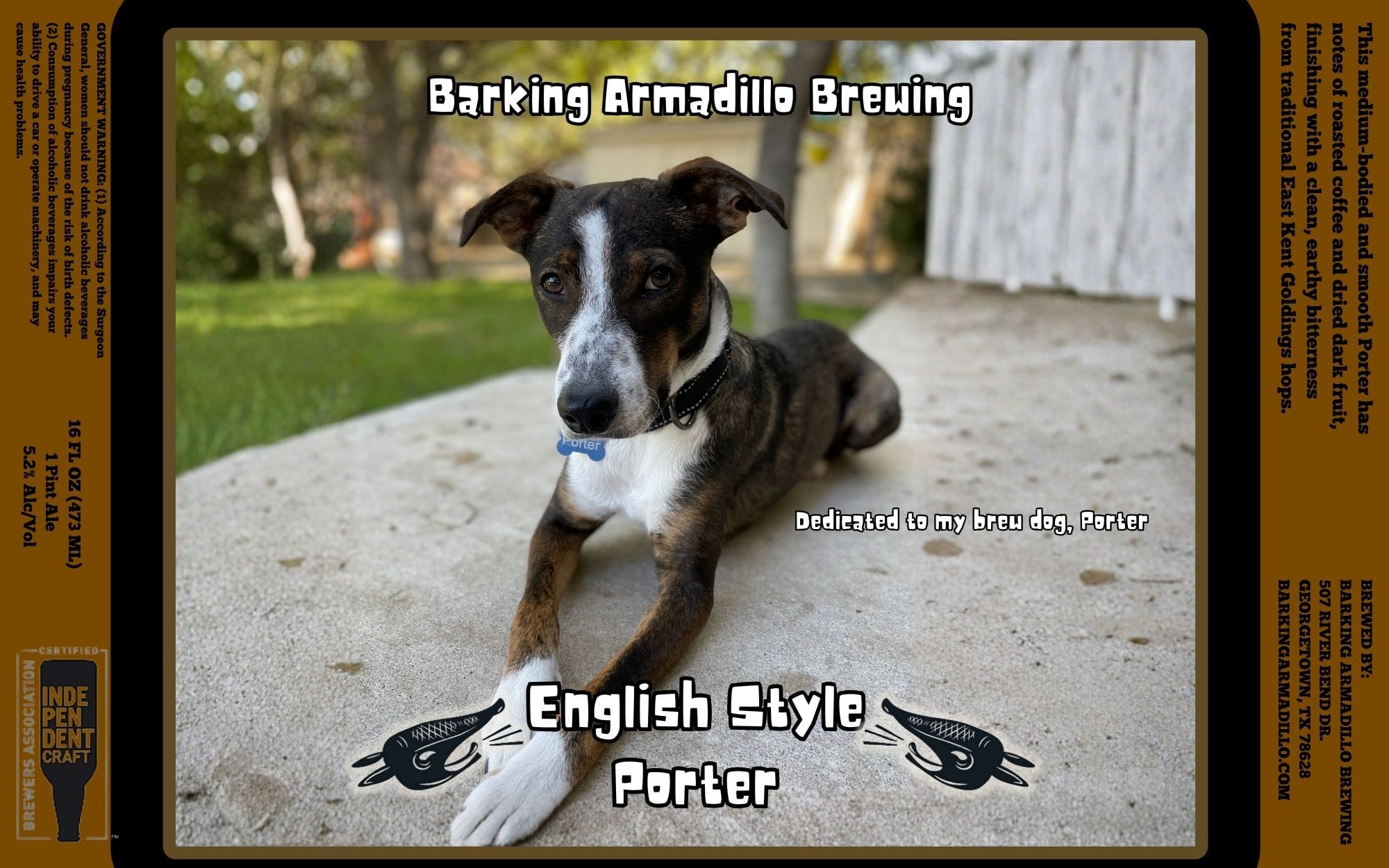 English Style Porter by Barking Armadillo Brewing - beer label