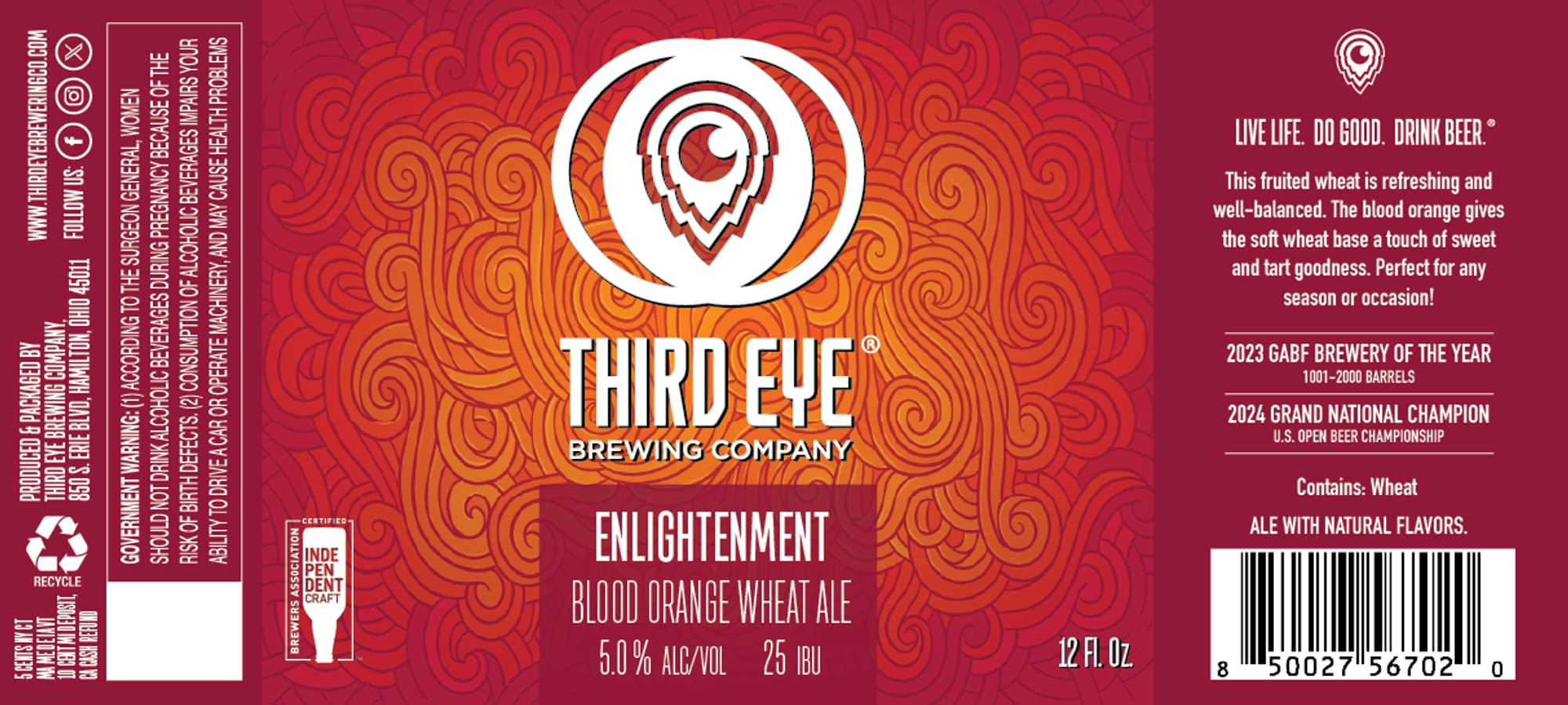 Enlightenment Blood Orange Wheat Ale by Third Eye Brewing Company - beer label