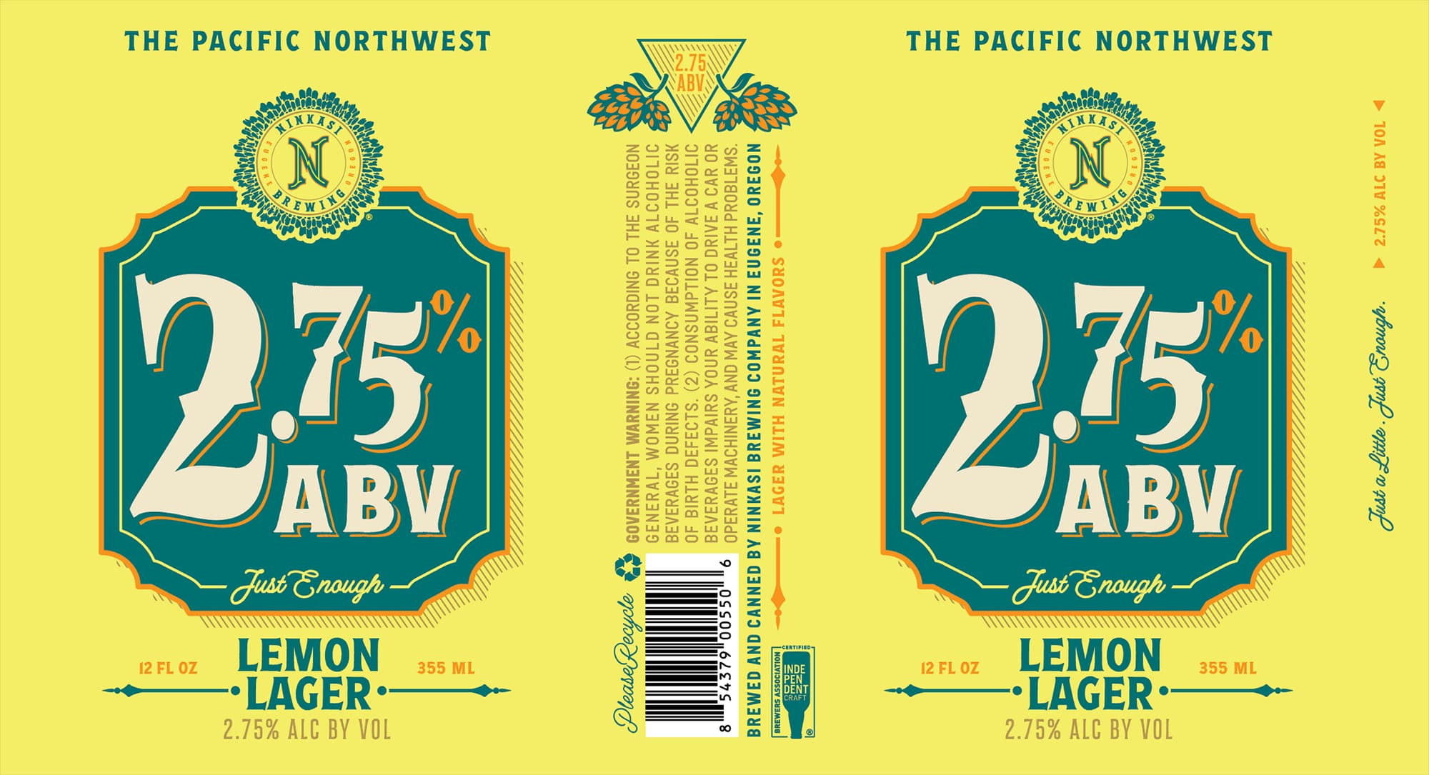 Just Enough Lemon Lager by Ninkasi Brewing - beer label