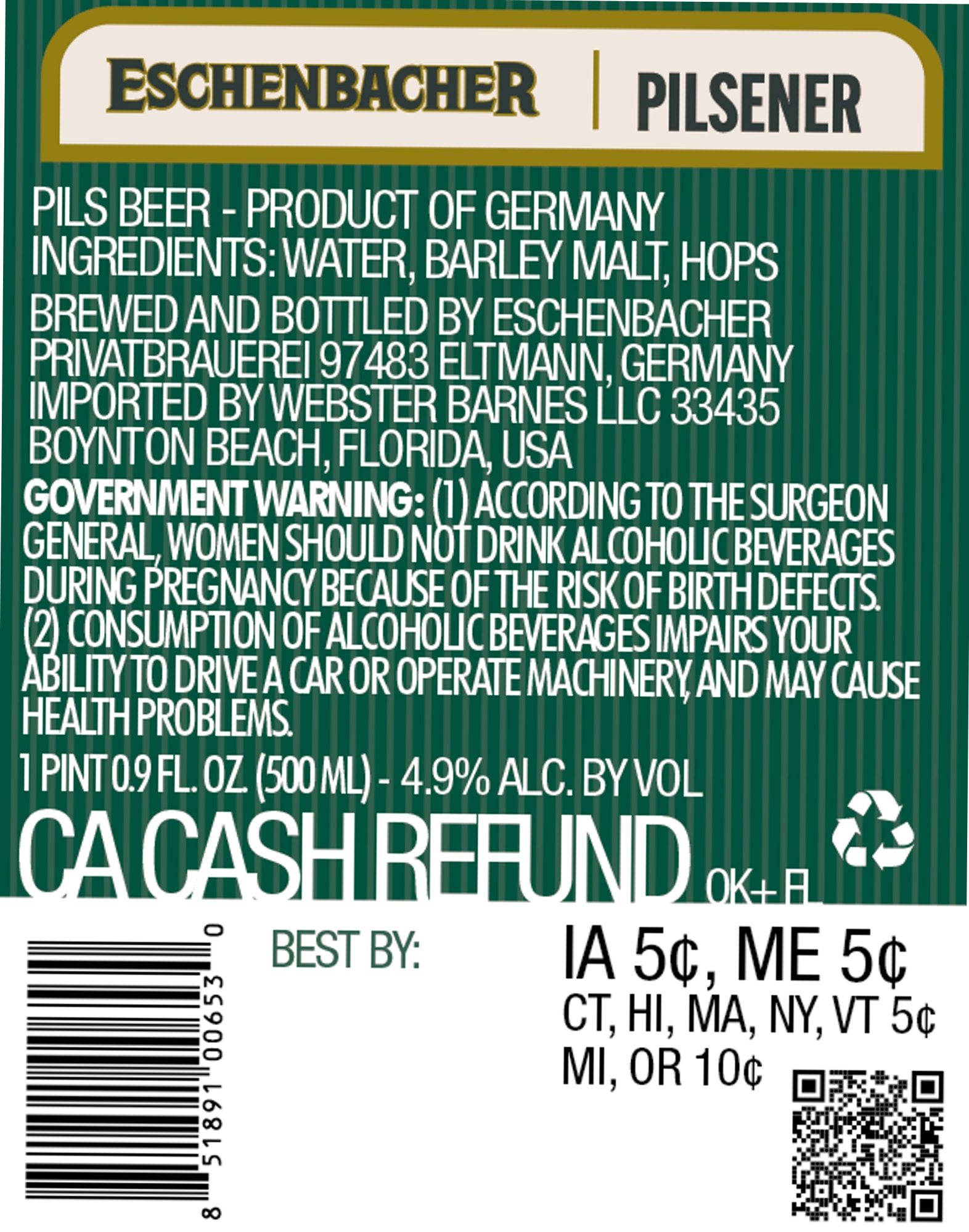 Eschenbacher Pilsener by Privatbrauerei Eschenbacher - beer label