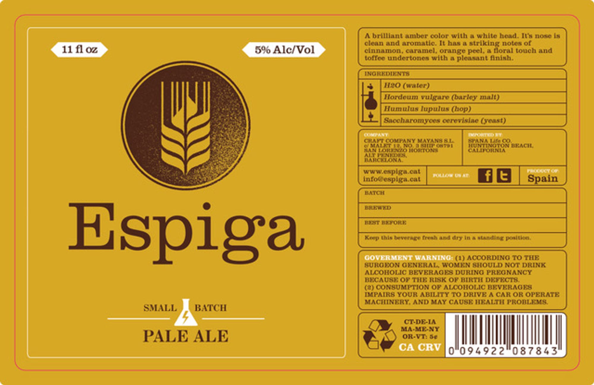 Pale Ale by Espiga - beer label