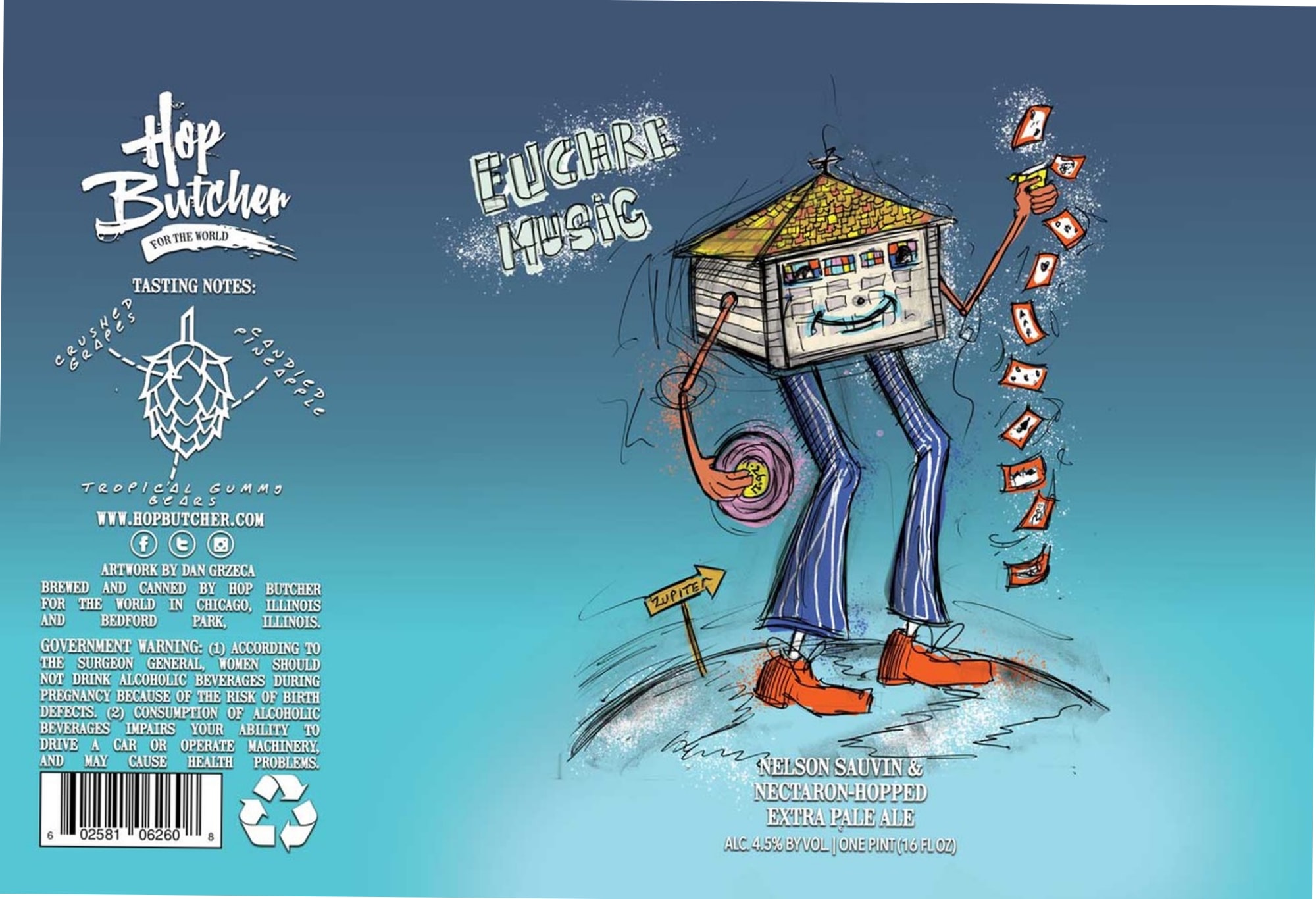 Euchre Music by Hop Butcher for the World - beer label