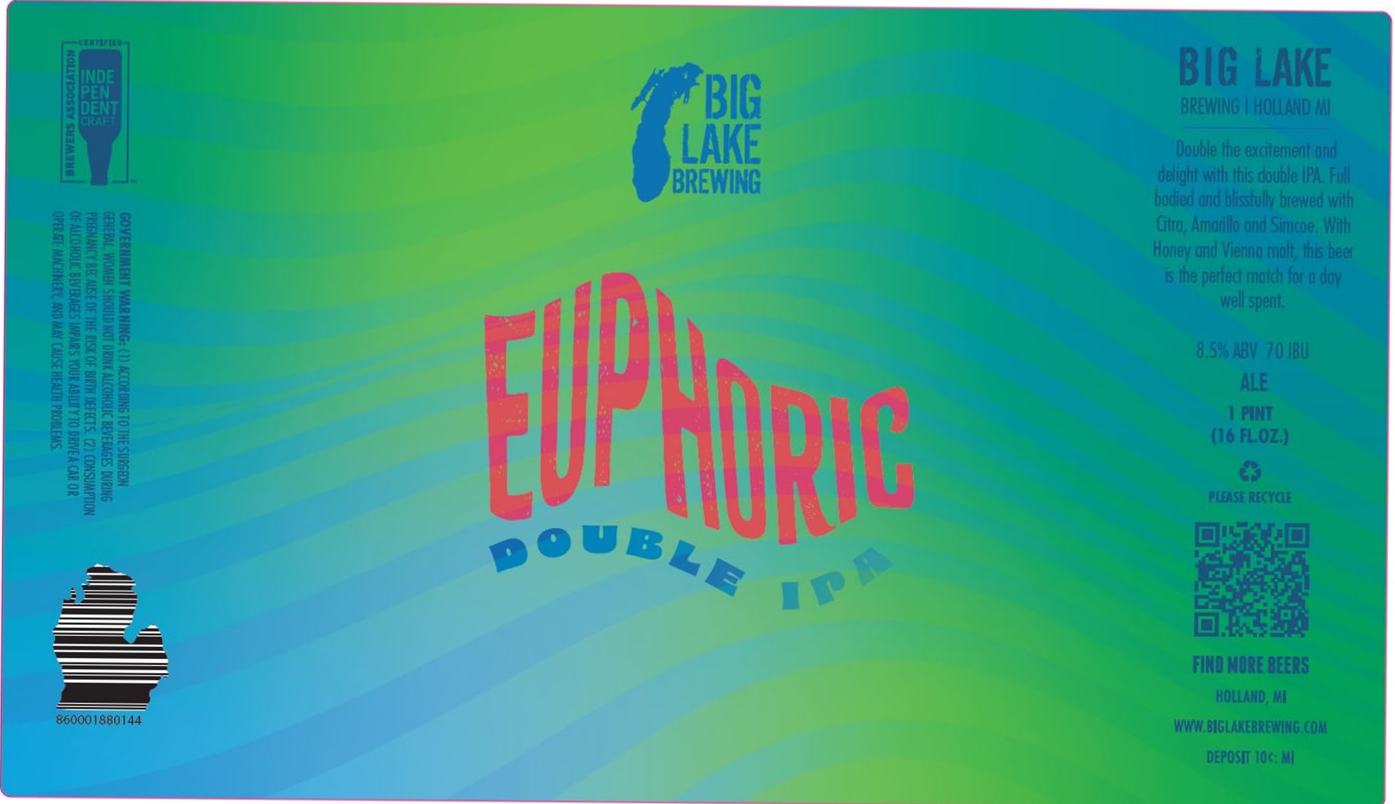 Euphoric Double IPA by Big Lake Brewing - beer label
