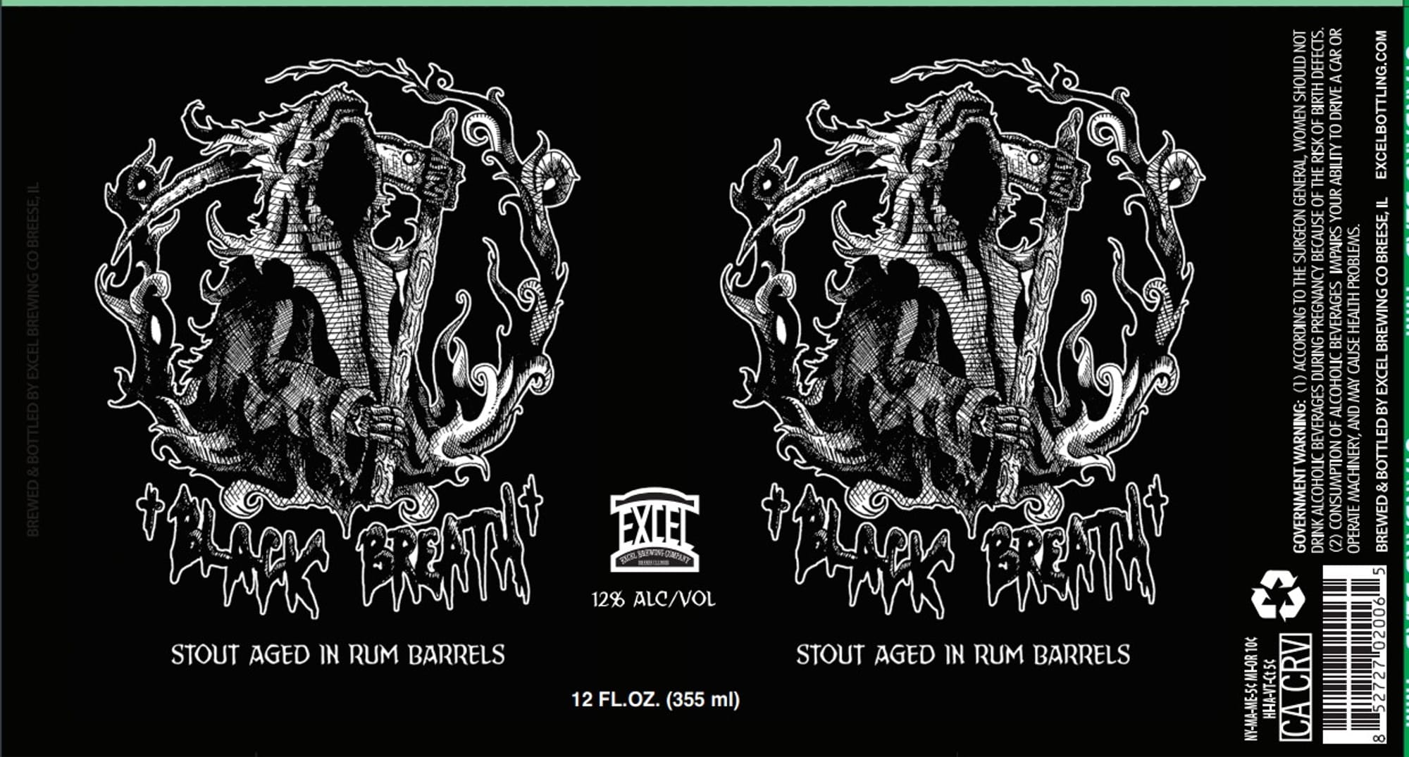Stout Aged in Rum Barrels by Excel Brewing Co. - beer label