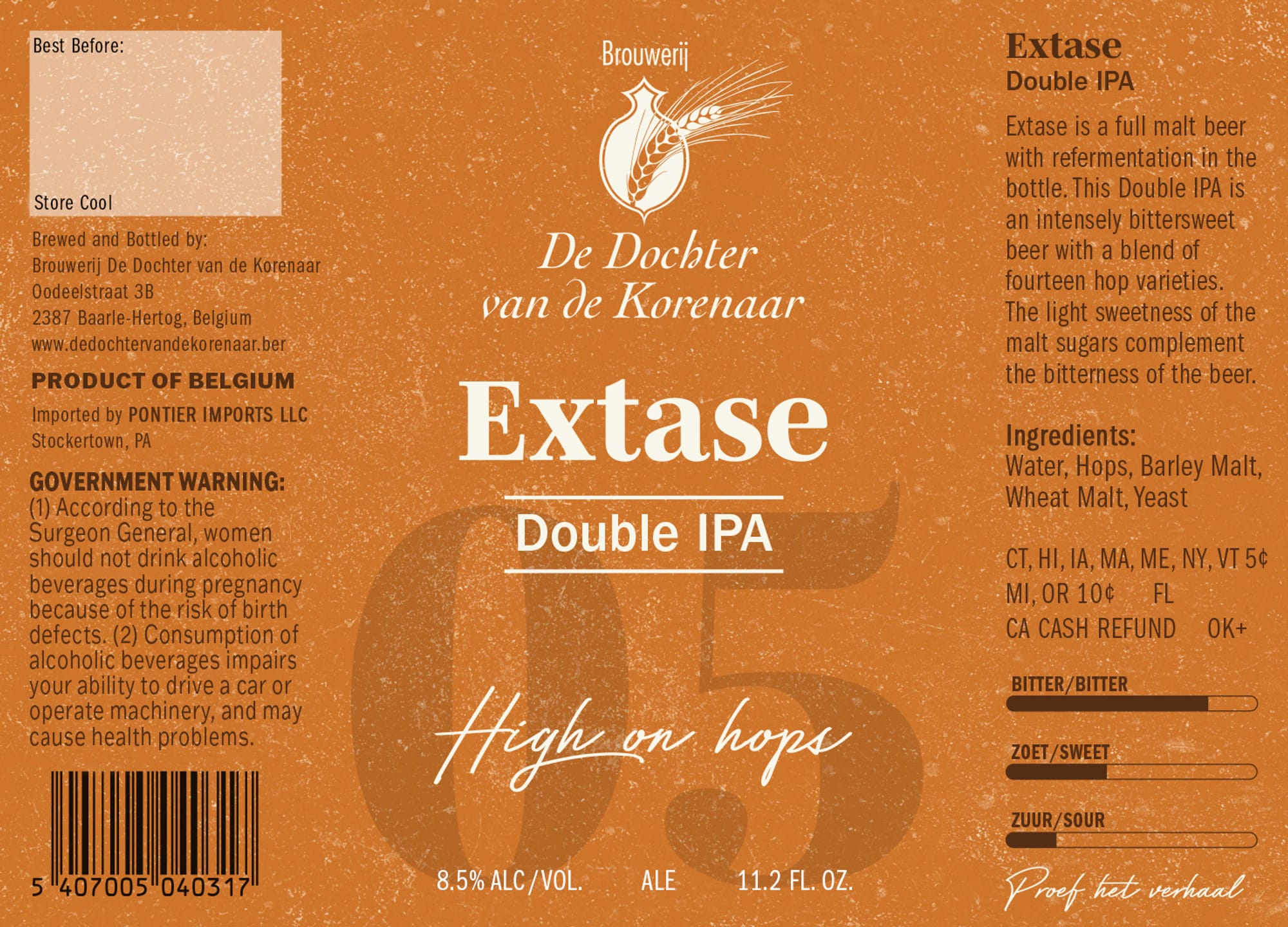 Extase by Brouwerij De Dochter van de Korenaar - beer label
