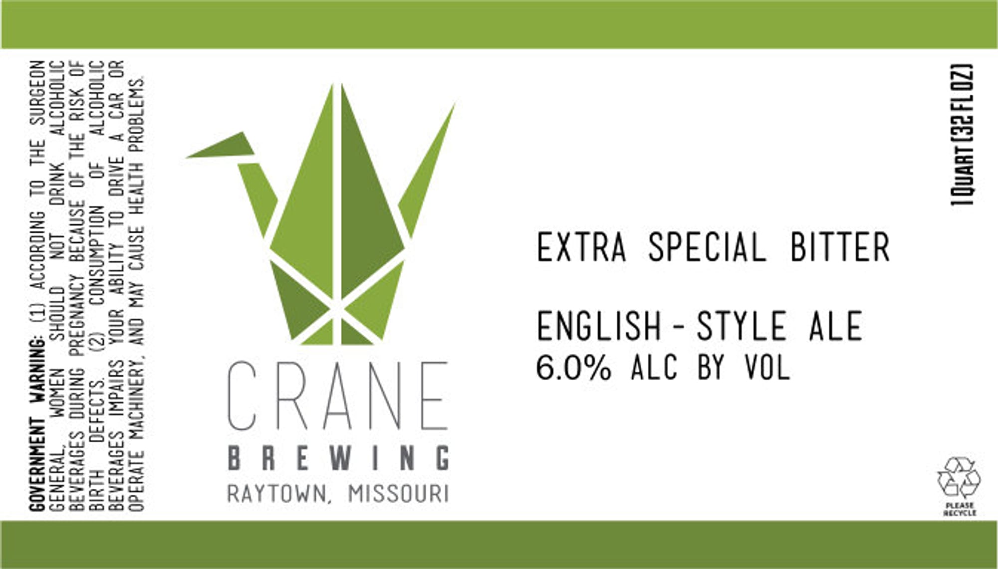 Extra Special Bitter by Crane Brewing - beer label