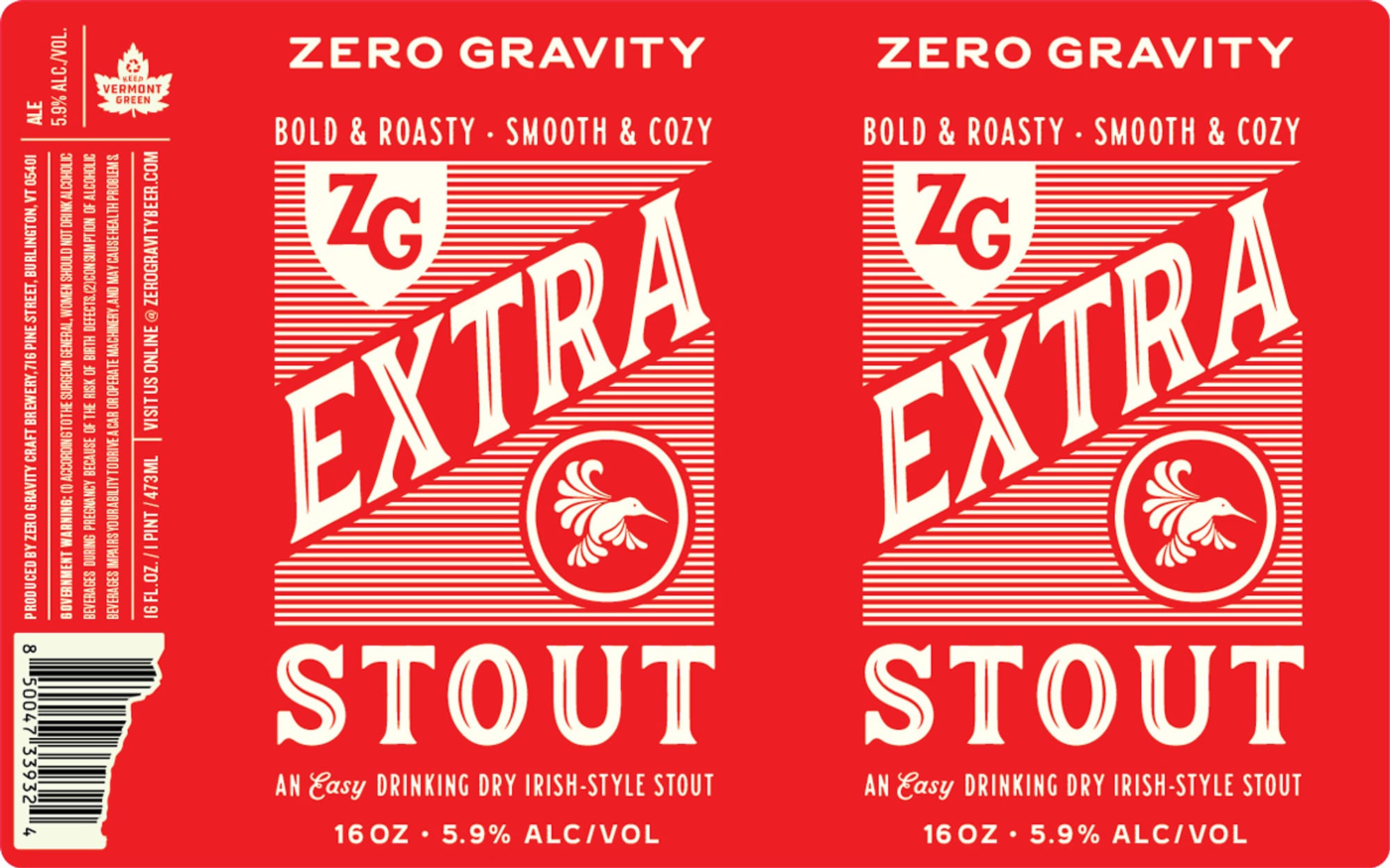 Extra Stout by Zero Gravity - beer label