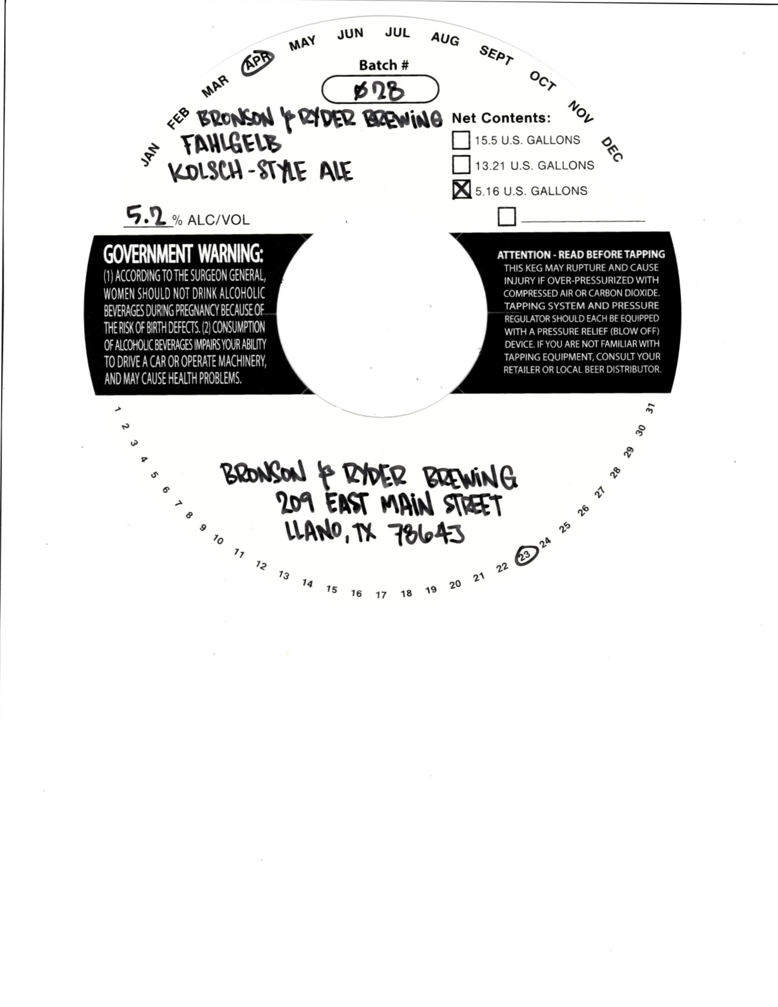 FAHLGELB by BRONSON & RYDER BREWING - beer label