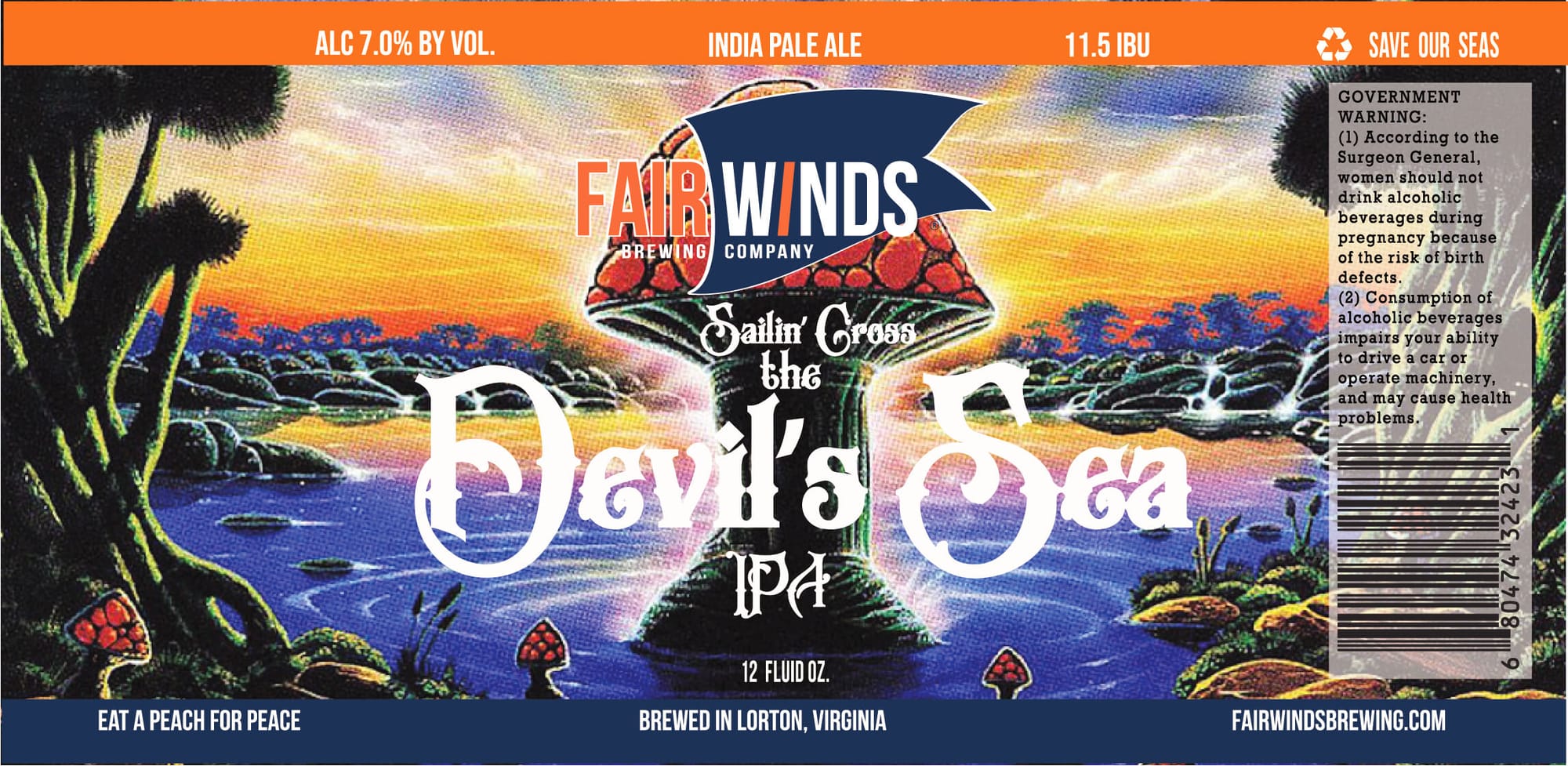 Sailin’ Cross the Devil’s Sea IPA by Fair Winds Brewing Company - beer label