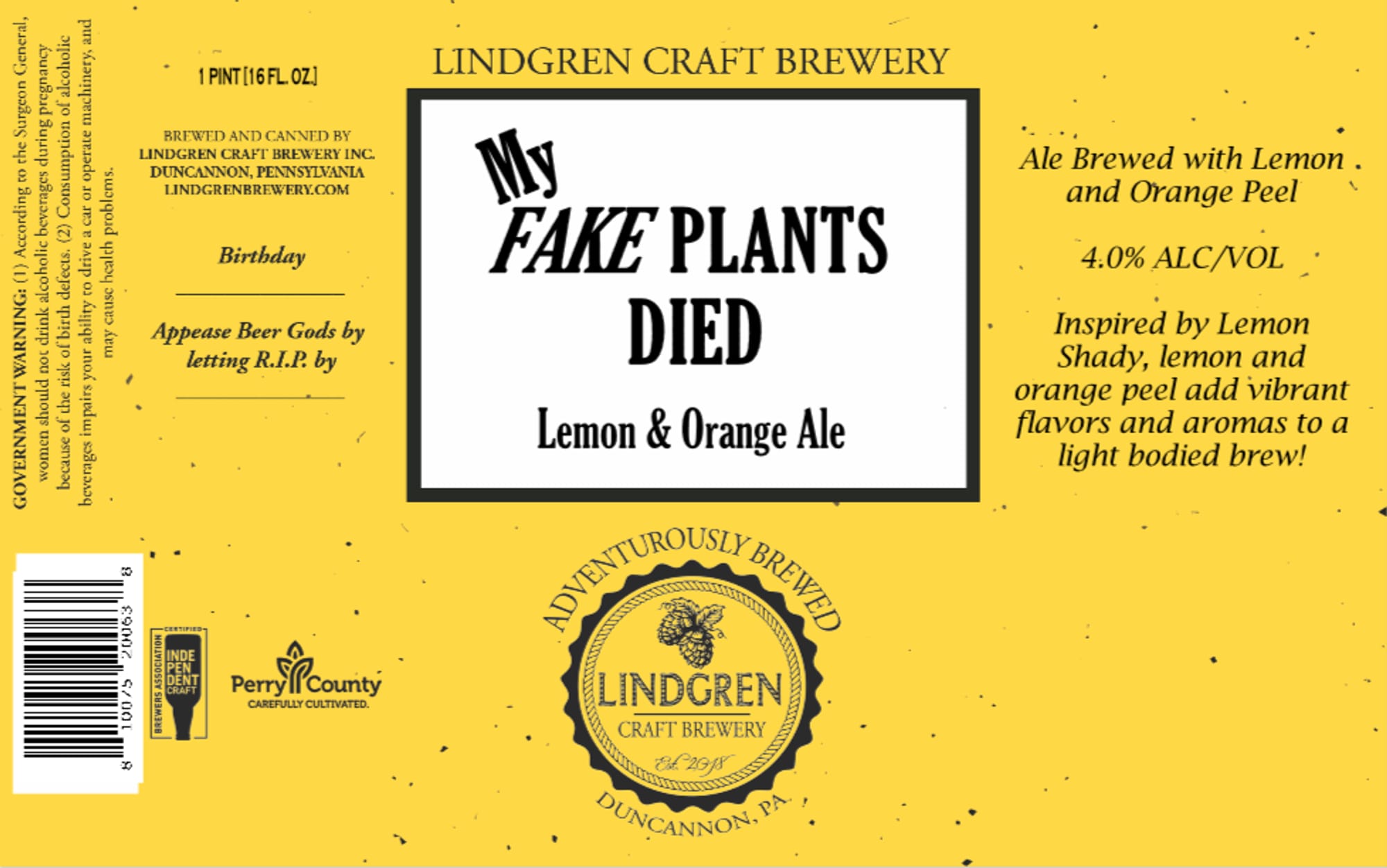 Fake Plants Died by Lindgren Brewery - beer label