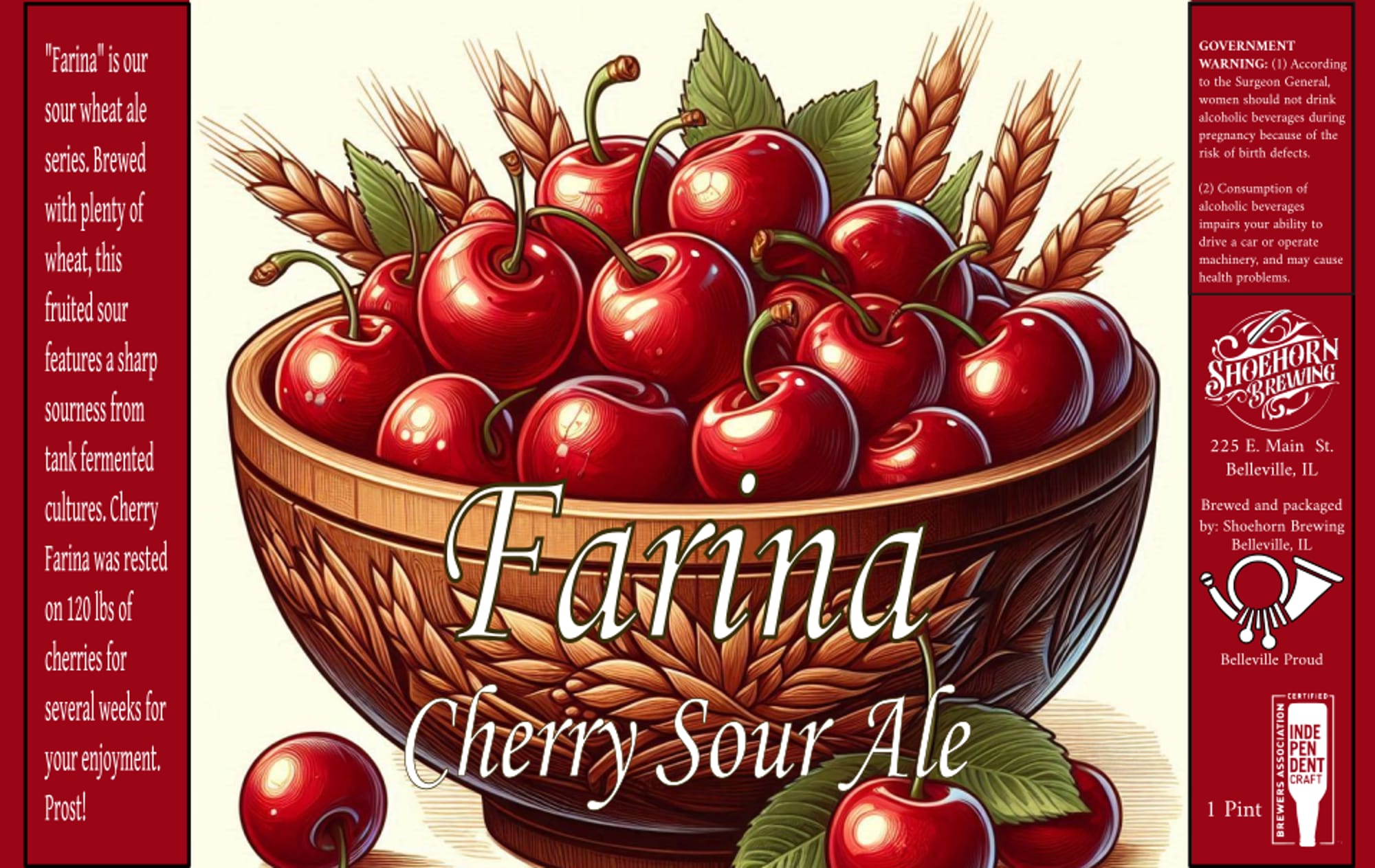 Farina Cherry Sour Ale by Shoehorn Brewing - beer label