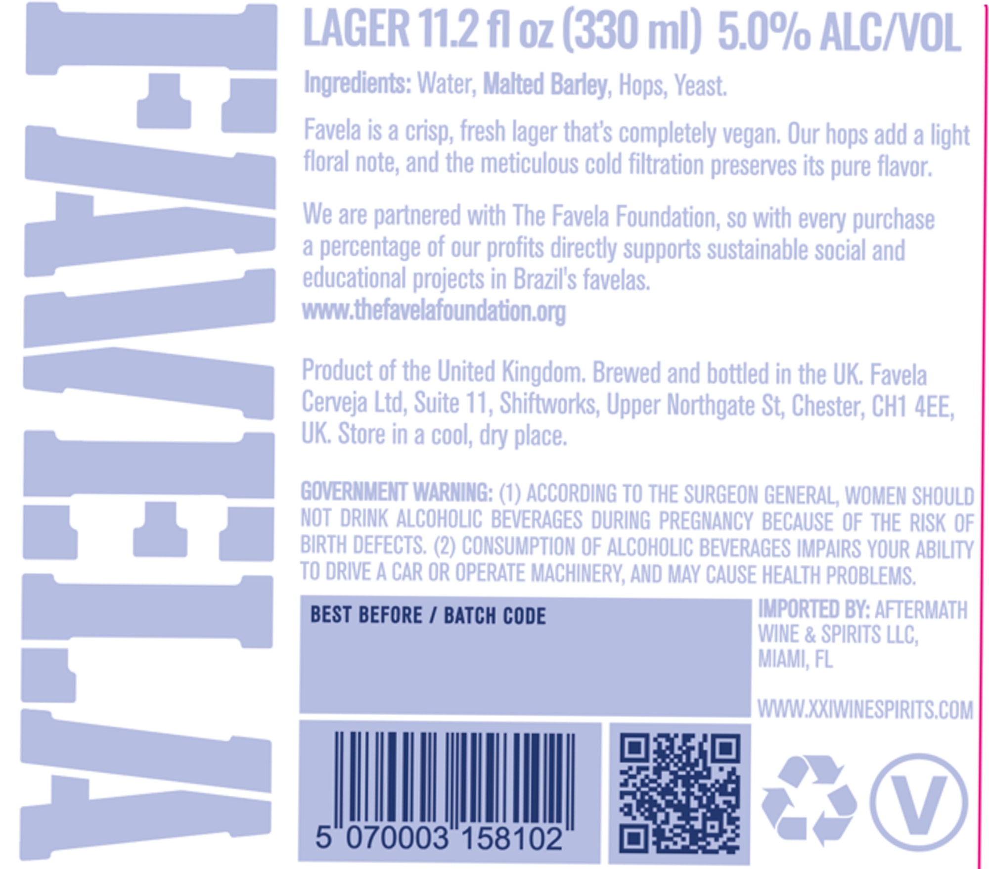 Favela Lager by Favela Cerveja Ltd - beer label