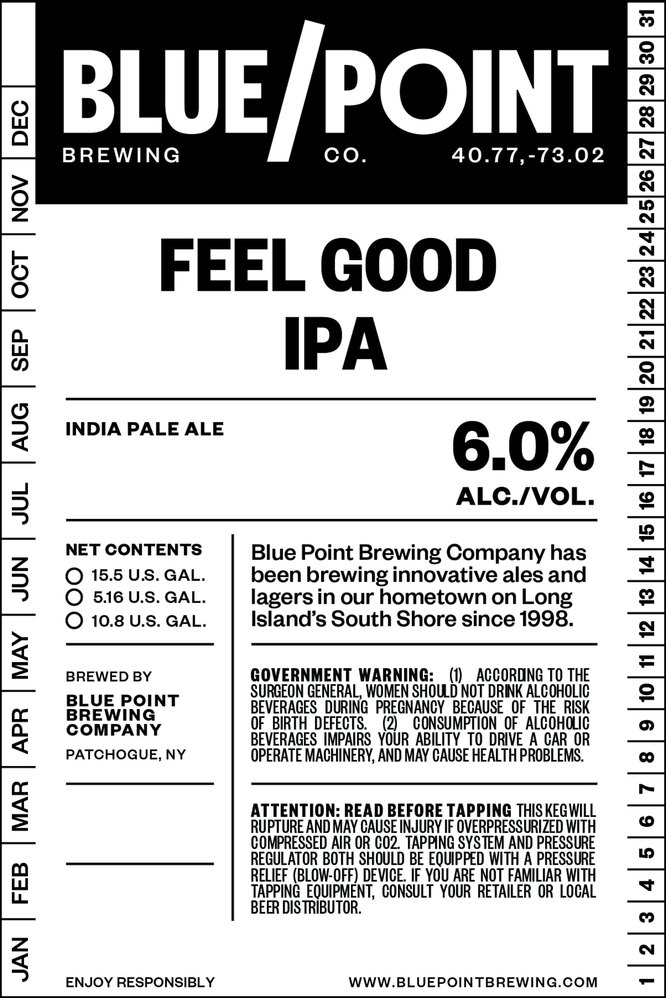 Feel Good IPA by Blue Point Brewing Co. - beer label