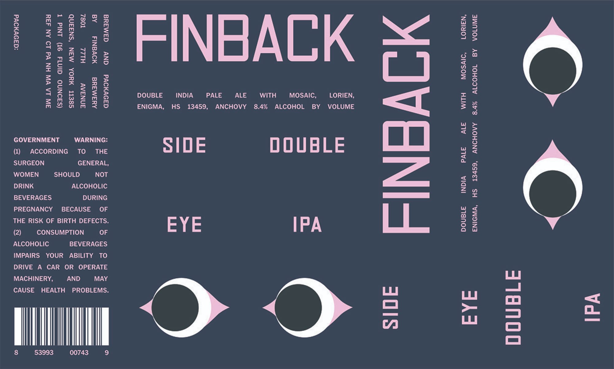 Side Eye Double IPA by Finback Brewery - beer label