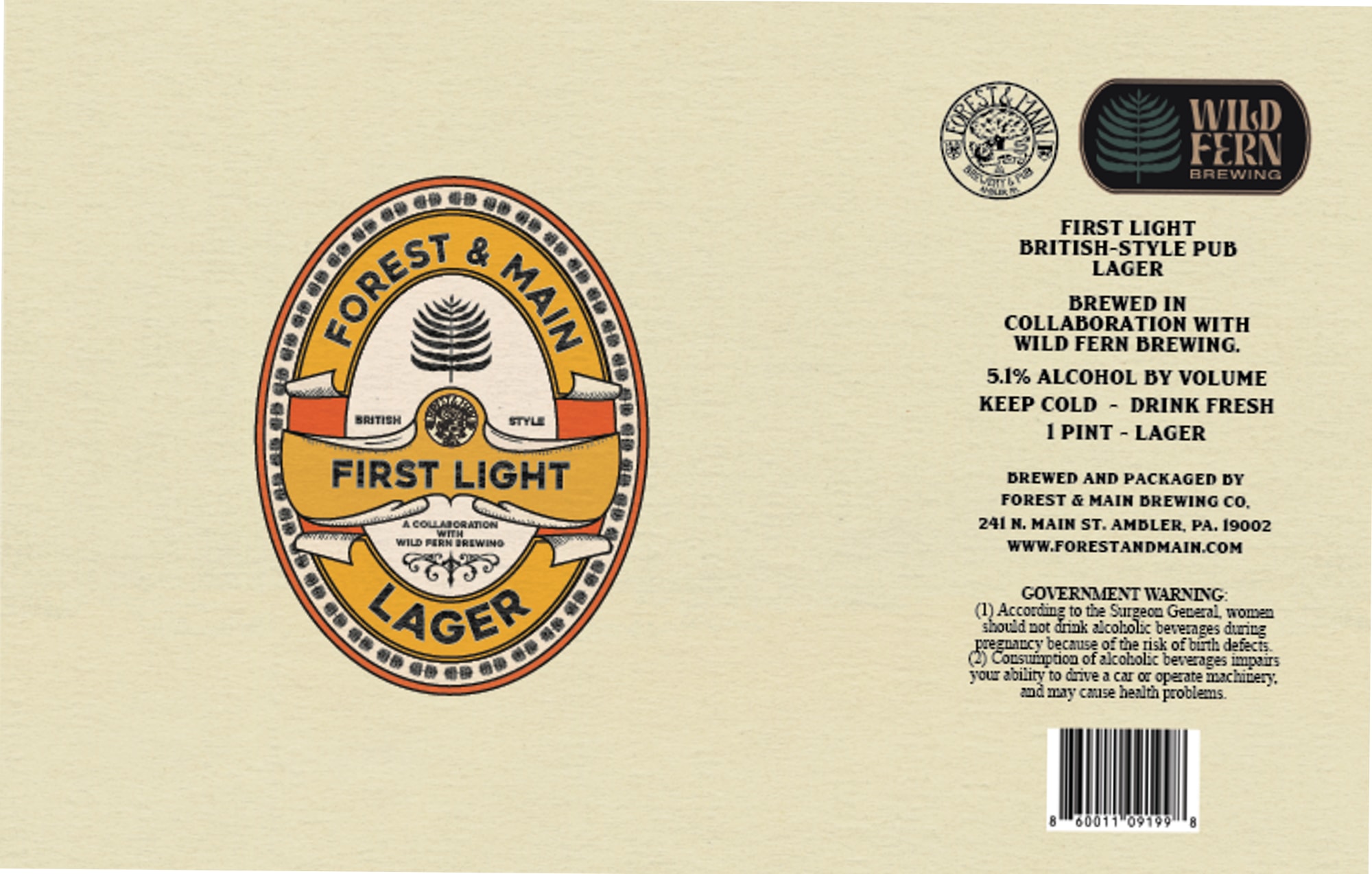 First Light by Forest & Main Brewing - beer label