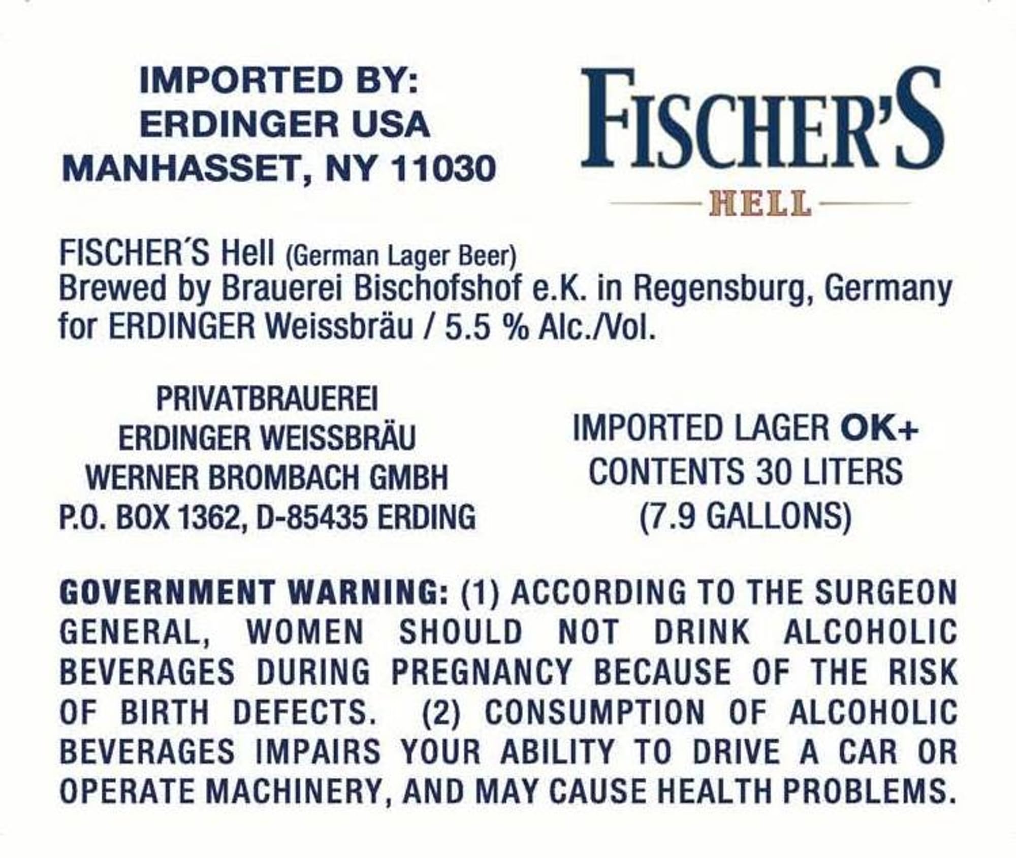 Fischer's Hell by ERDINGER Weissbräu - beer label